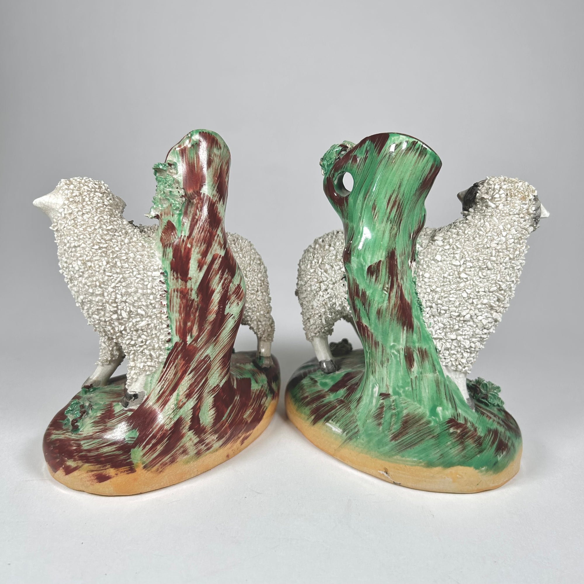 Staffordshire Pottery Sheep Ram and Ewe Spill Vase Pair