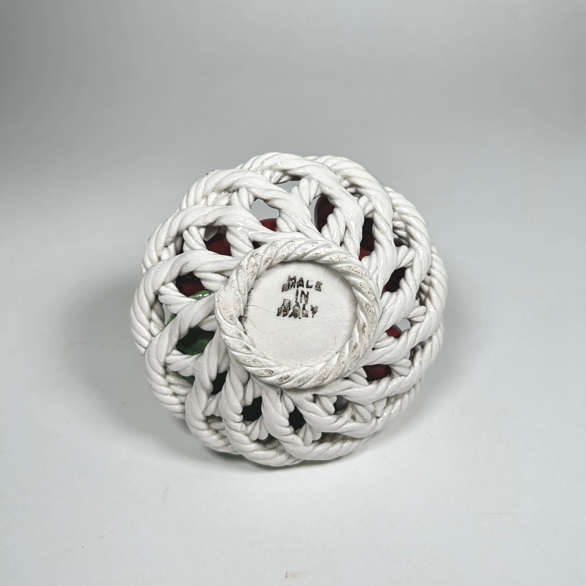 Italian Ceramic Basket of Cherries Faux Fruit Decor