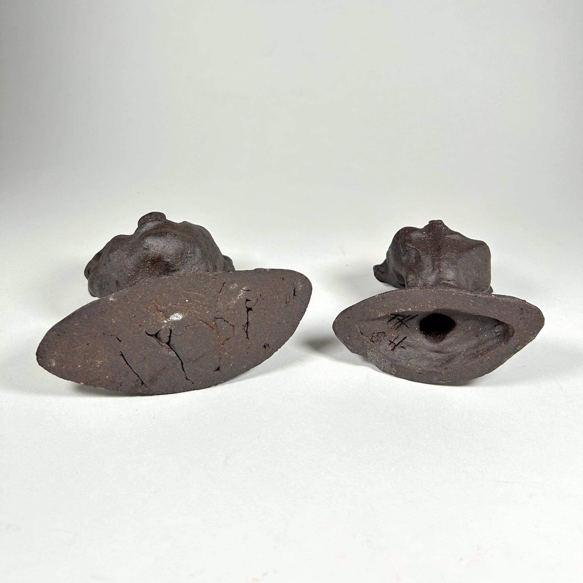 Expressionistic Ceramic Figures / Bust Pair in Dark Brown