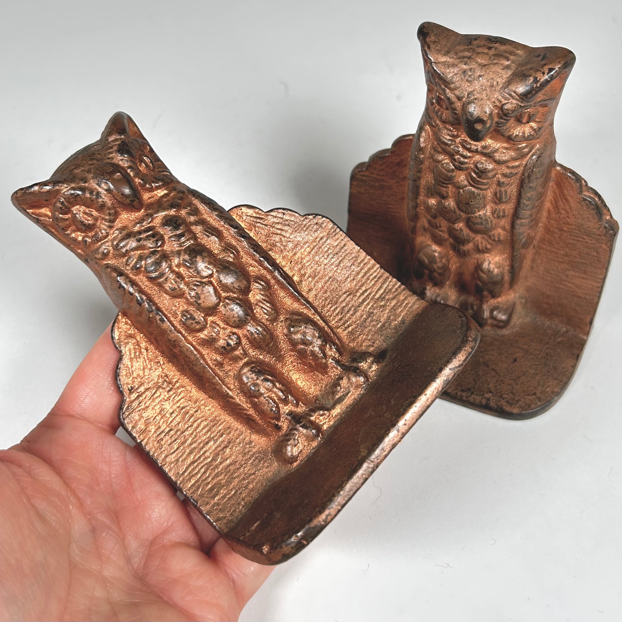 Vintage Art Deco Style Owl Bookends with Copper Finish