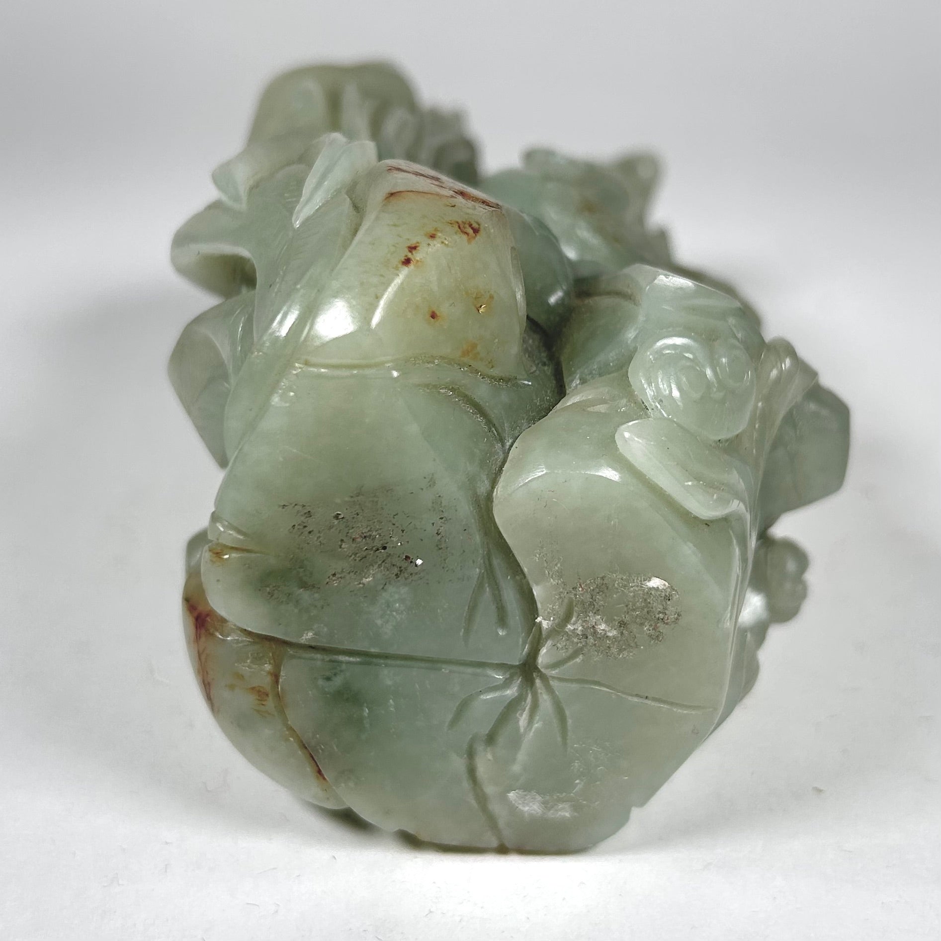 Carved Asian Rooster Pair Figure in Celadon Green