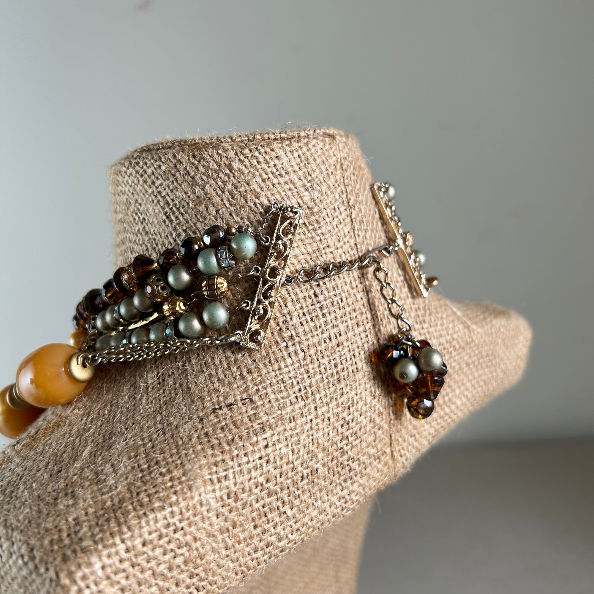 Vintage Hobe Multi-Strand Necklace - Amber and Gold Tones