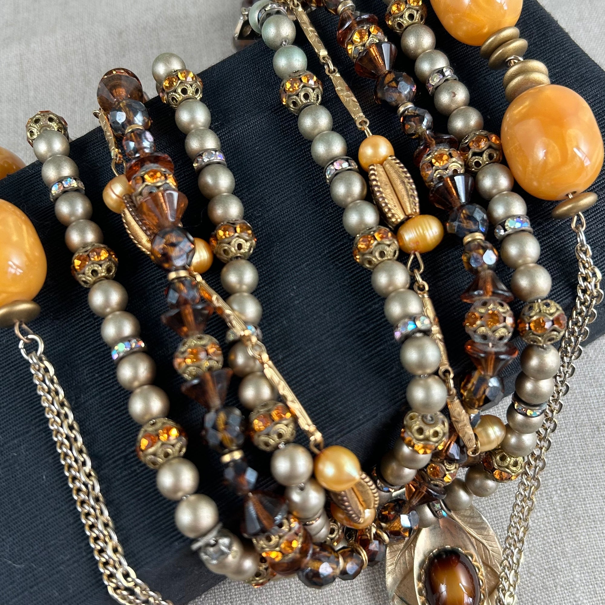 Vintage Hobe Multi-Strand Necklace - Amber and Gold Tones