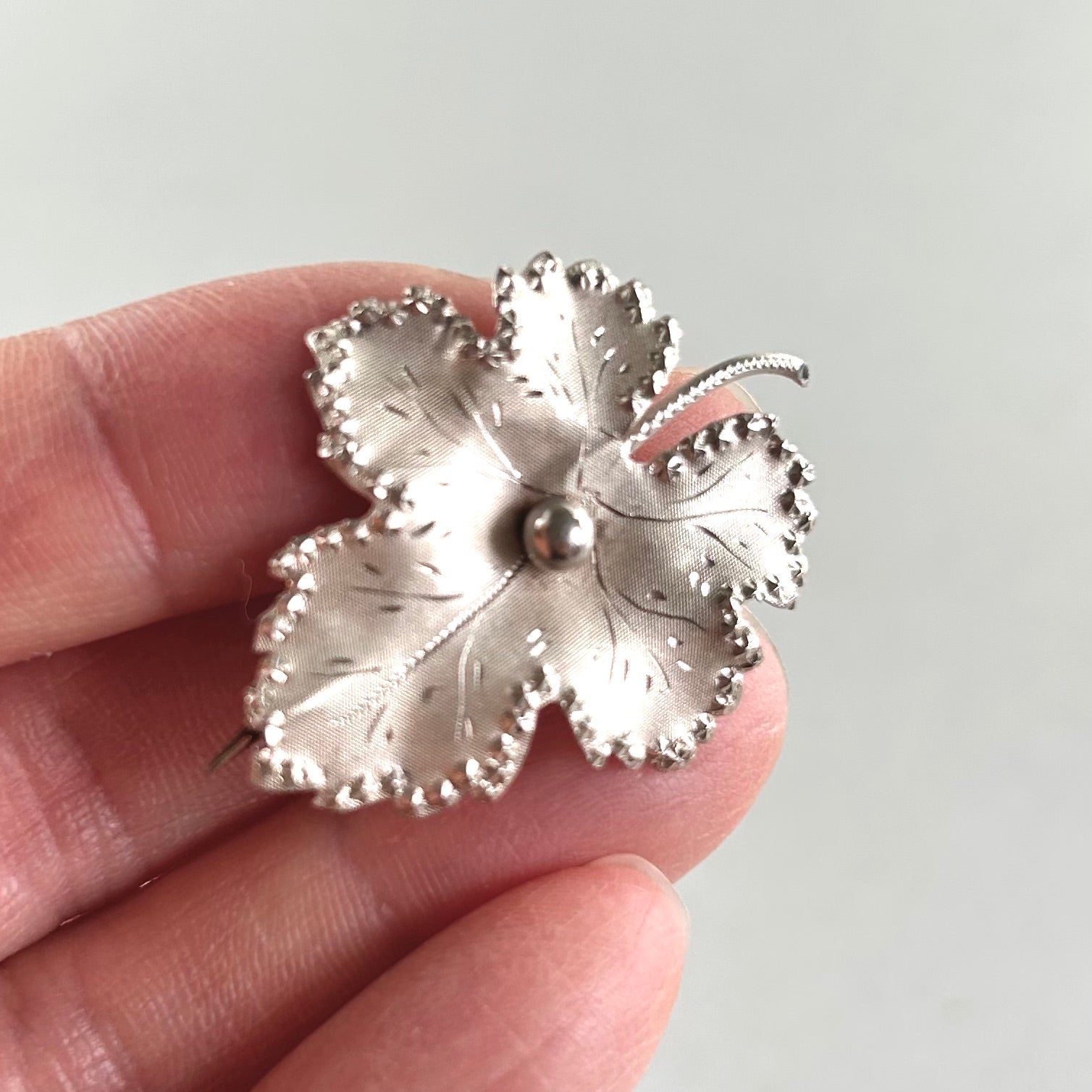 Antique Sterling Silver Ivy Leaf Brooch