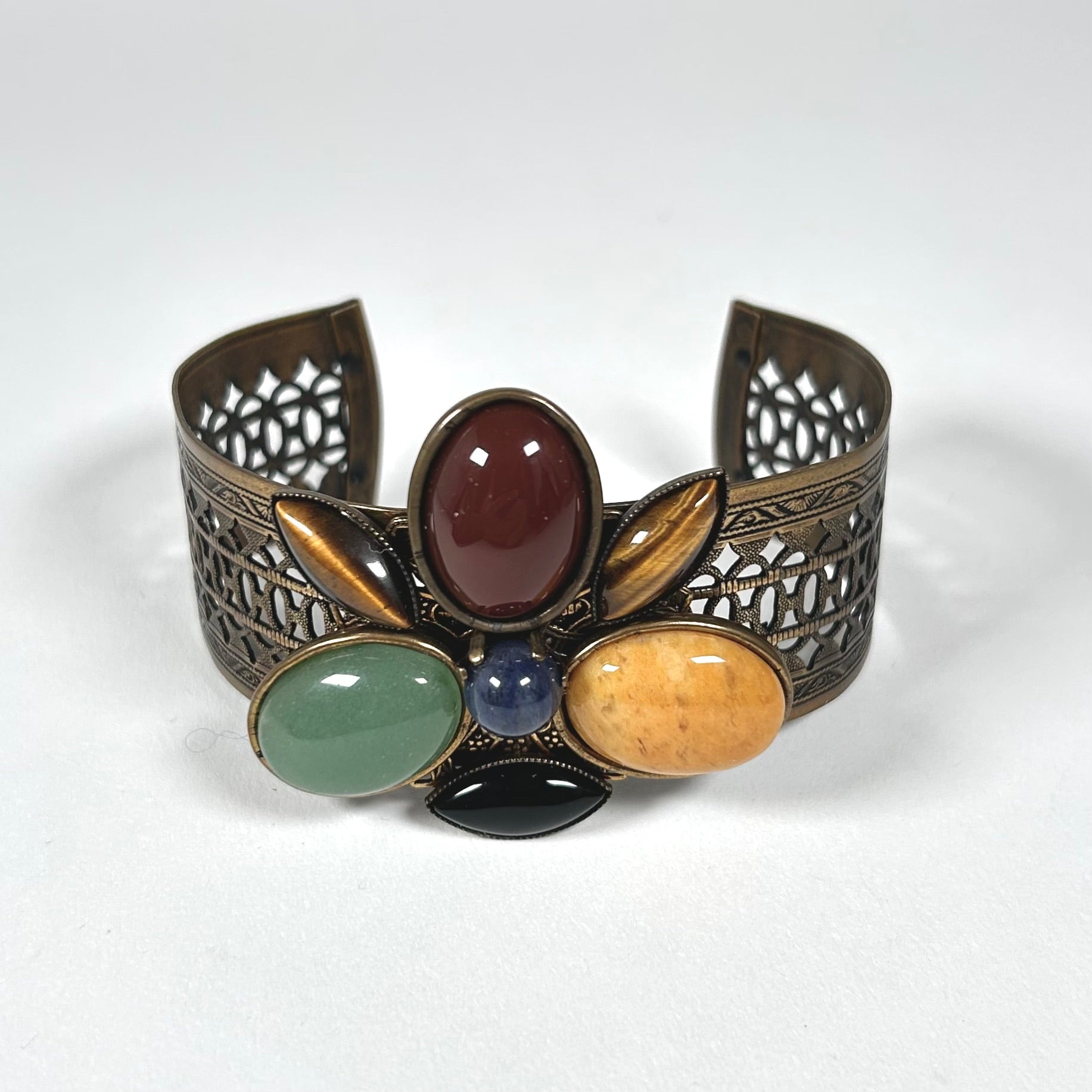 Jan Michaels Brass Cuff Bracelet with Multi-Color Gemstones