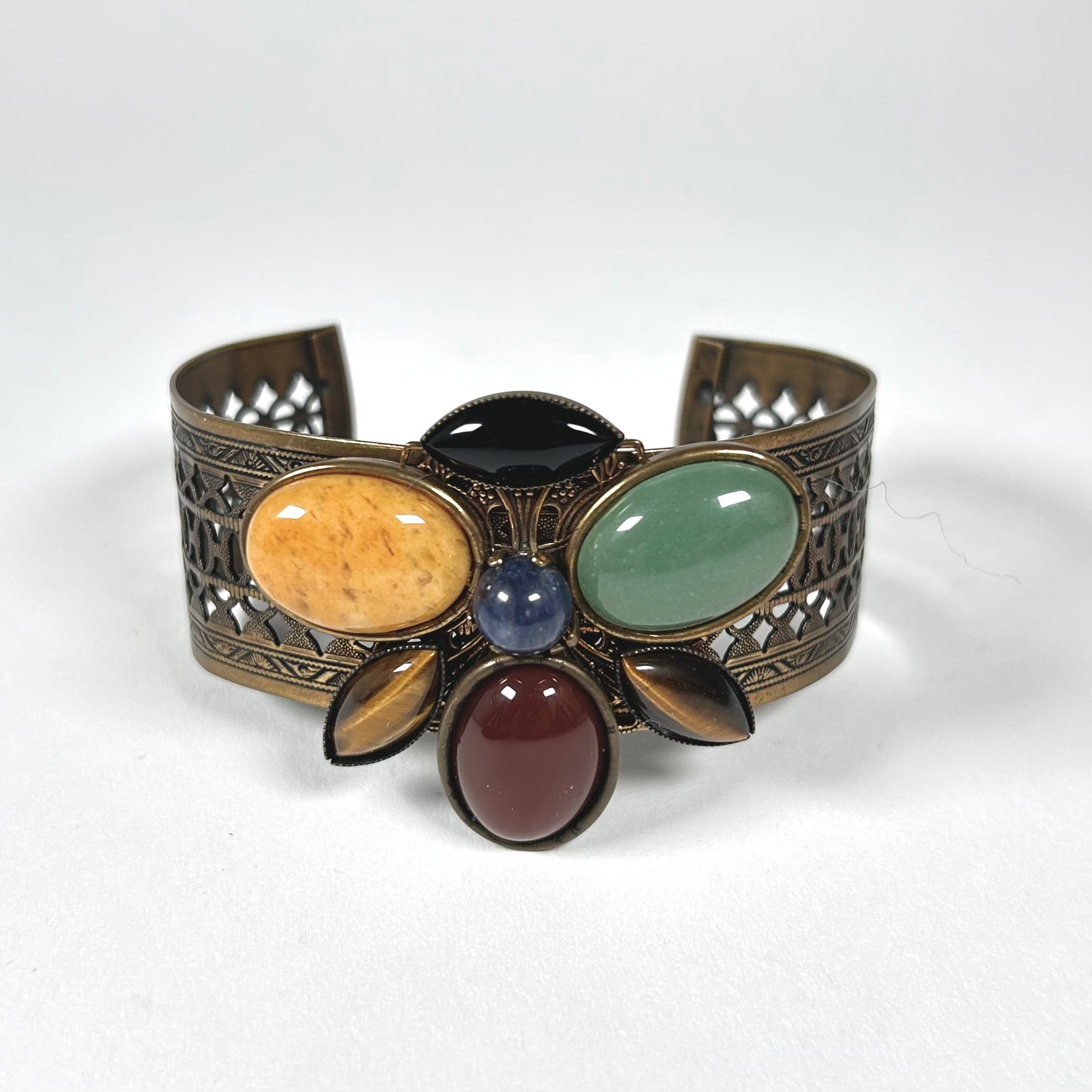 Jan Michaels Brass Cuff Bracelet with Multi-Color Gemstones