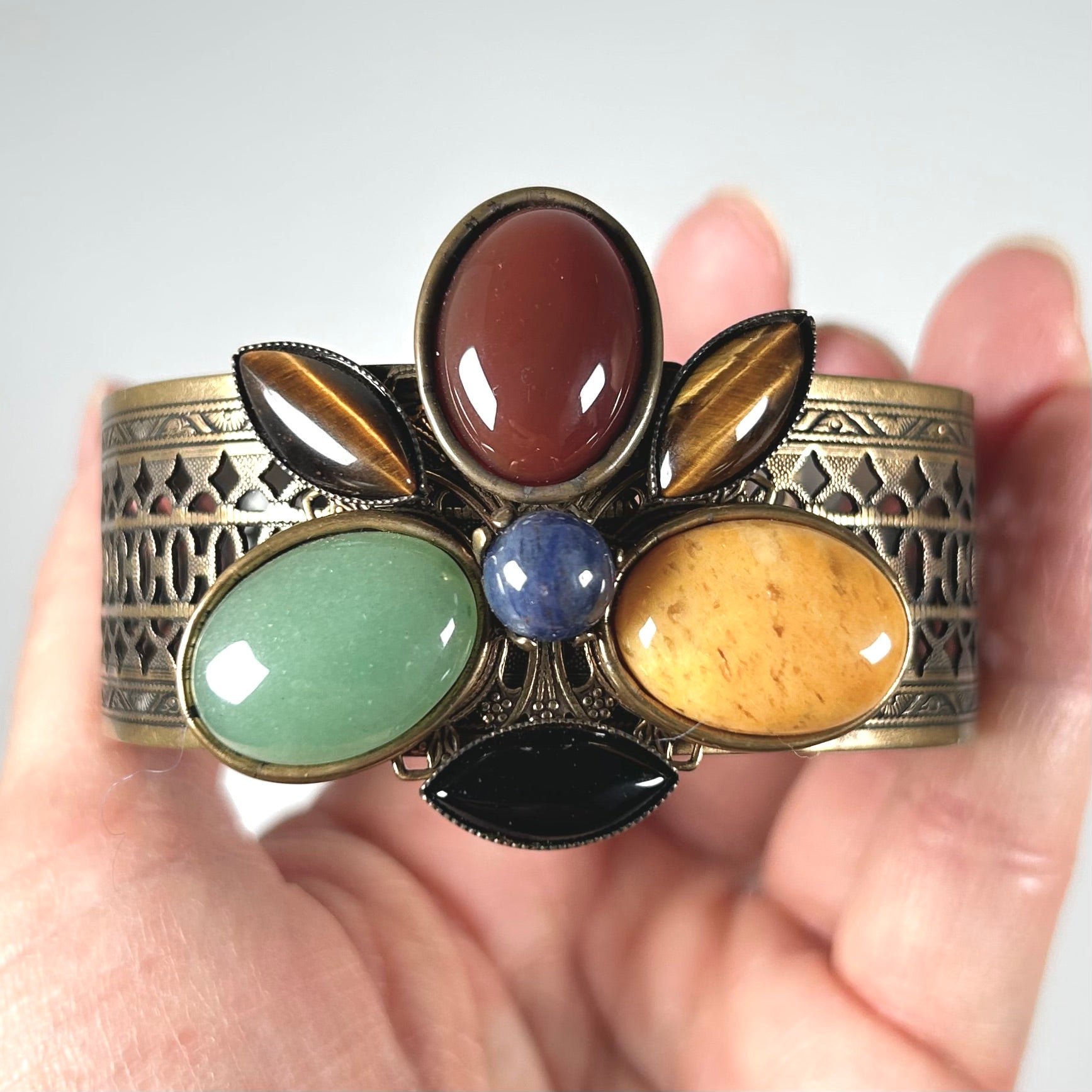 Jan Michaels Brass Cuff Bracelet with Multi-Color Gemstones