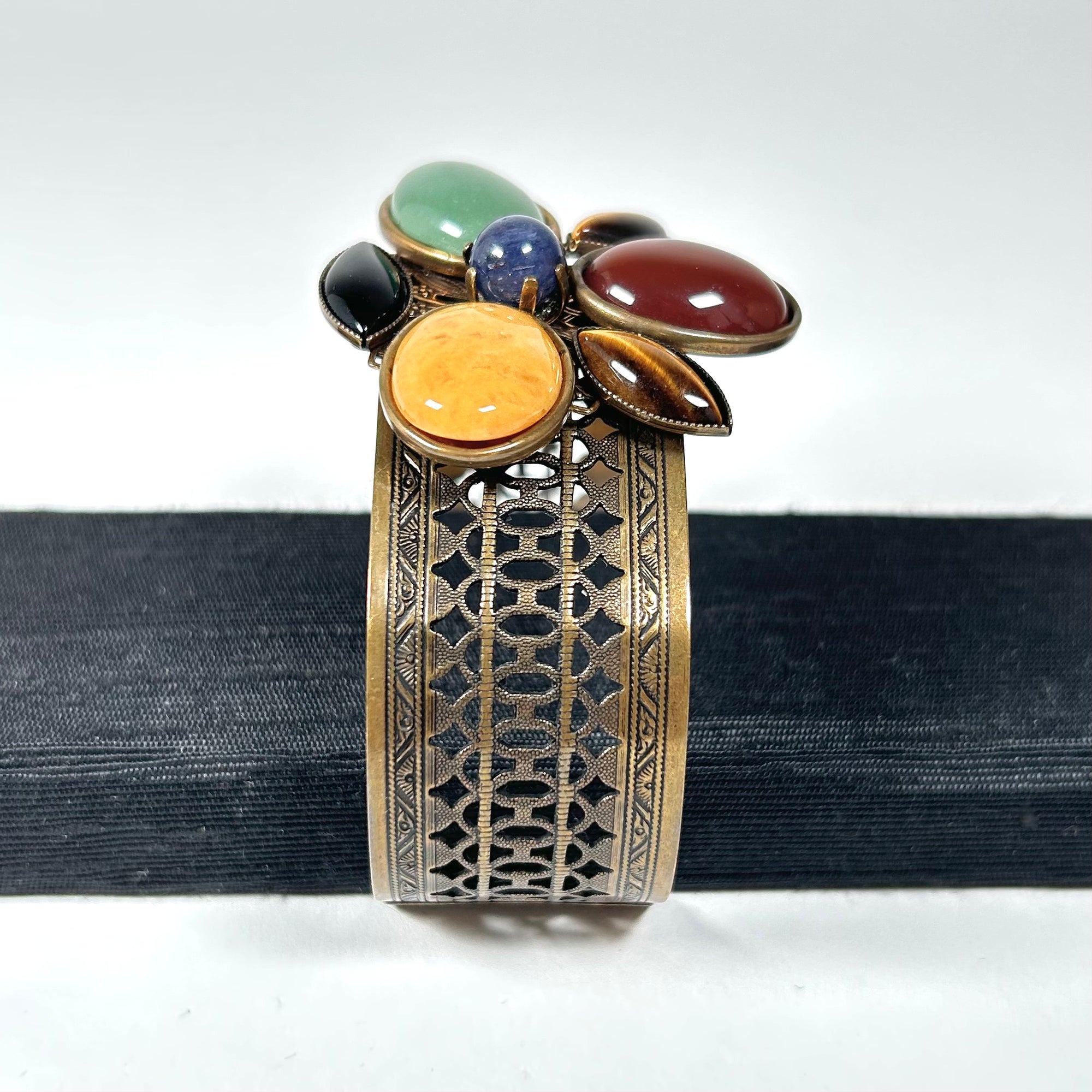 Jan Michaels Brass Cuff Bracelet with Multi-Color Gemstones