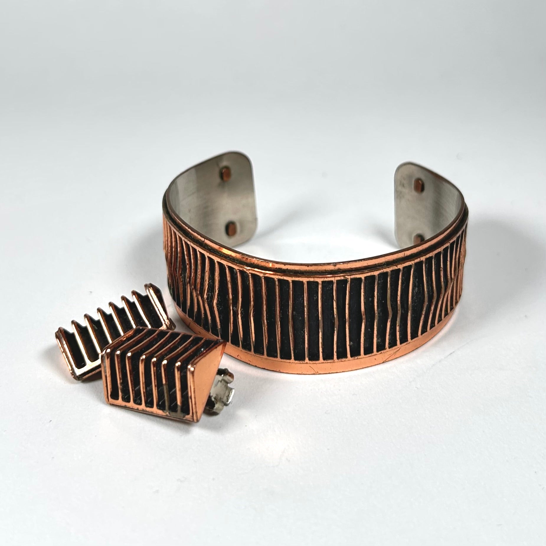 Renoir Copper Cuff Bracelet and Clip-On Earrings - Modernist Grill