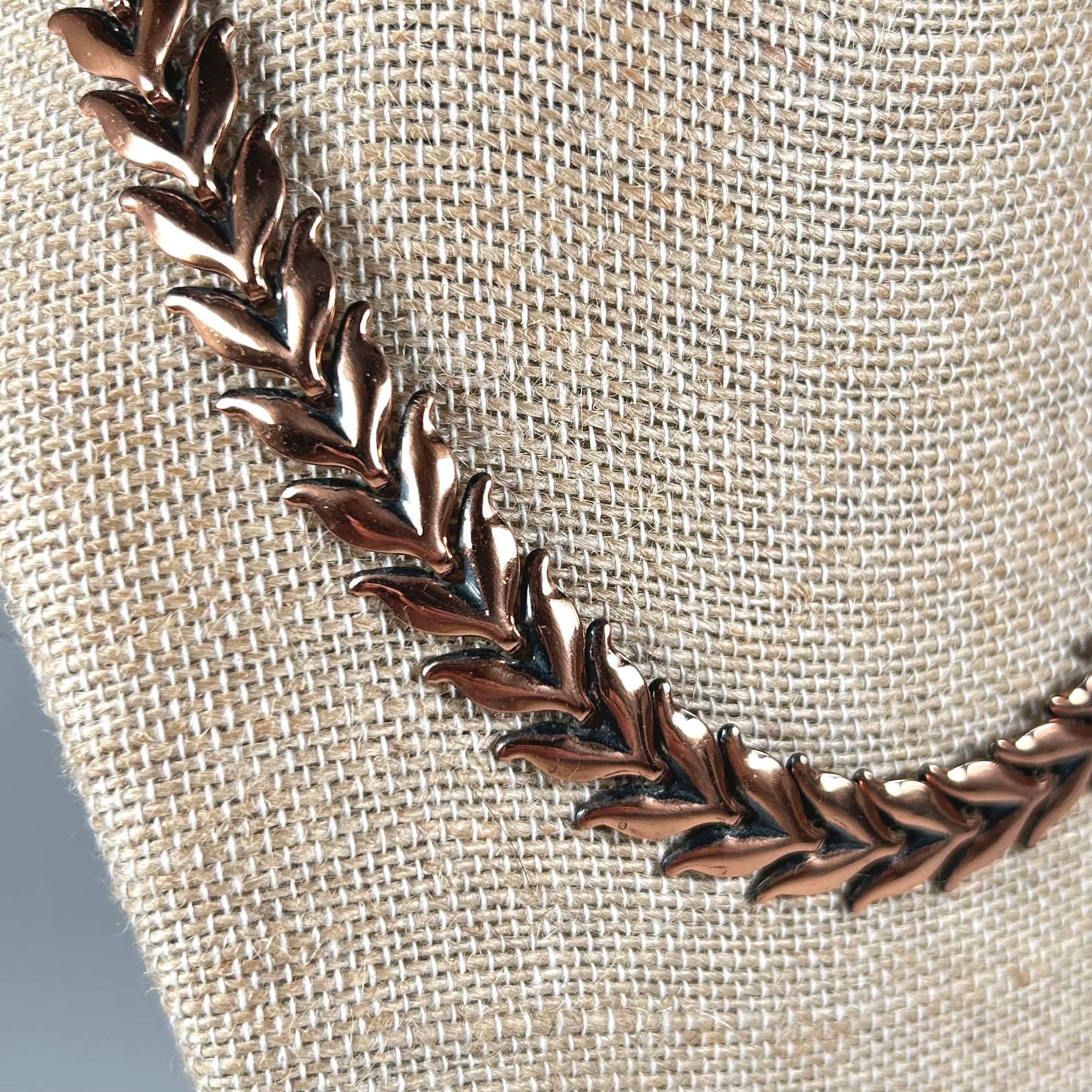 Copper Chevron Laurel Leaf Choker Necklace and Clip-On Earring Set
