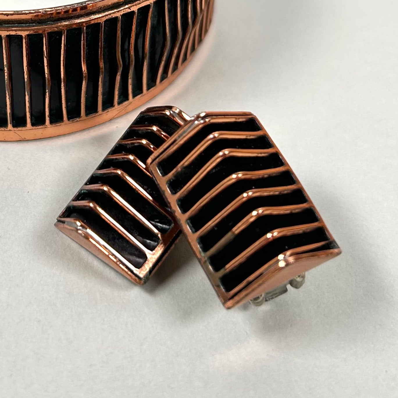 Renoir Copper Cuff Bracelet and Clip-On Earrings - Modernist Grill