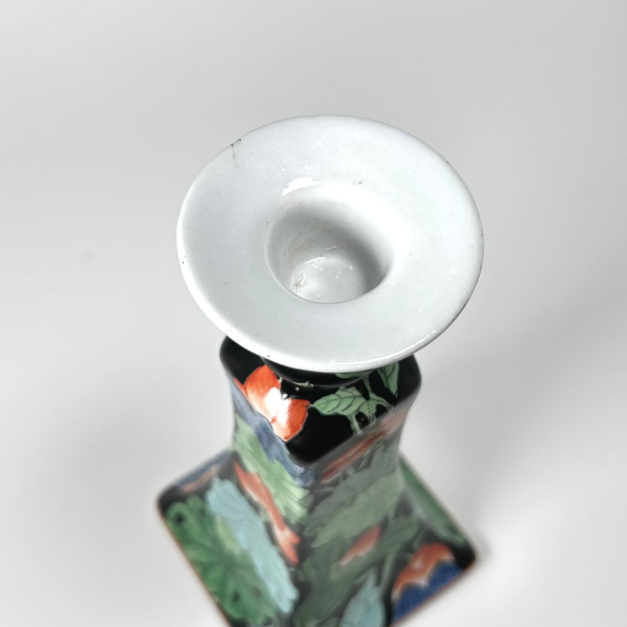 Vintage Chinoiserie Ceramic Candlestick by Gump's in Famille Noir Pattern