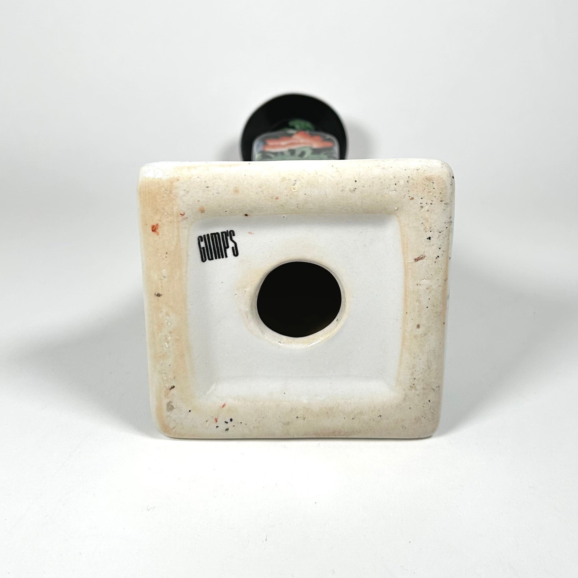 Vintage Chinoiserie Ceramic Candlestick by Gump's in Famille Noir Pattern