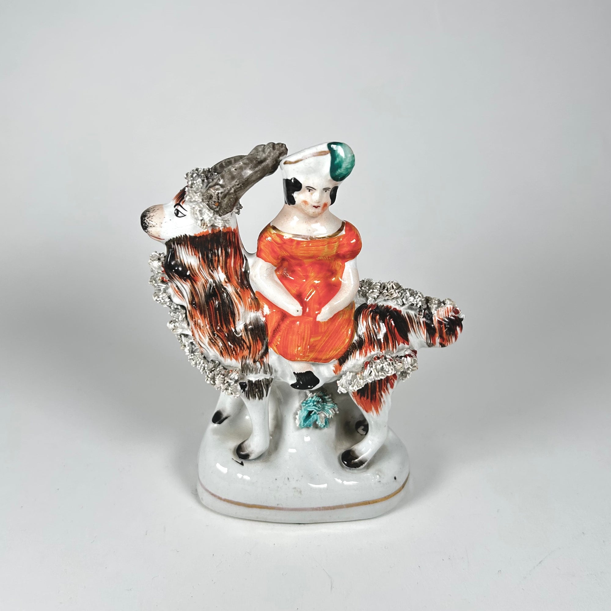 Victorian Staffordshire Girl on Goat Flatback Figurine