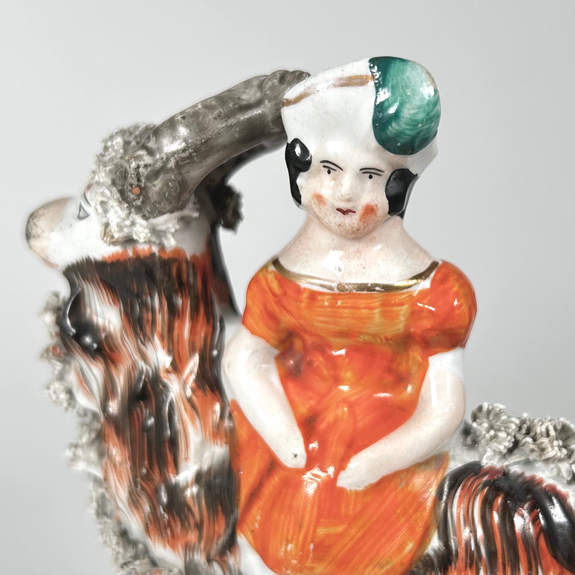 Victorian Staffordshire Girl on Goat Flatback Figurine