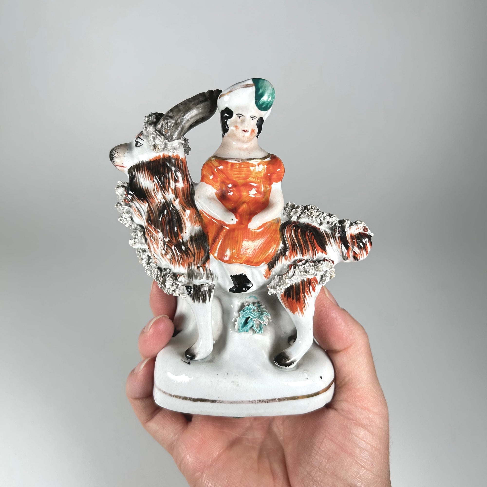 Victorian Staffordshire Girl on Goat Flatback Figurine