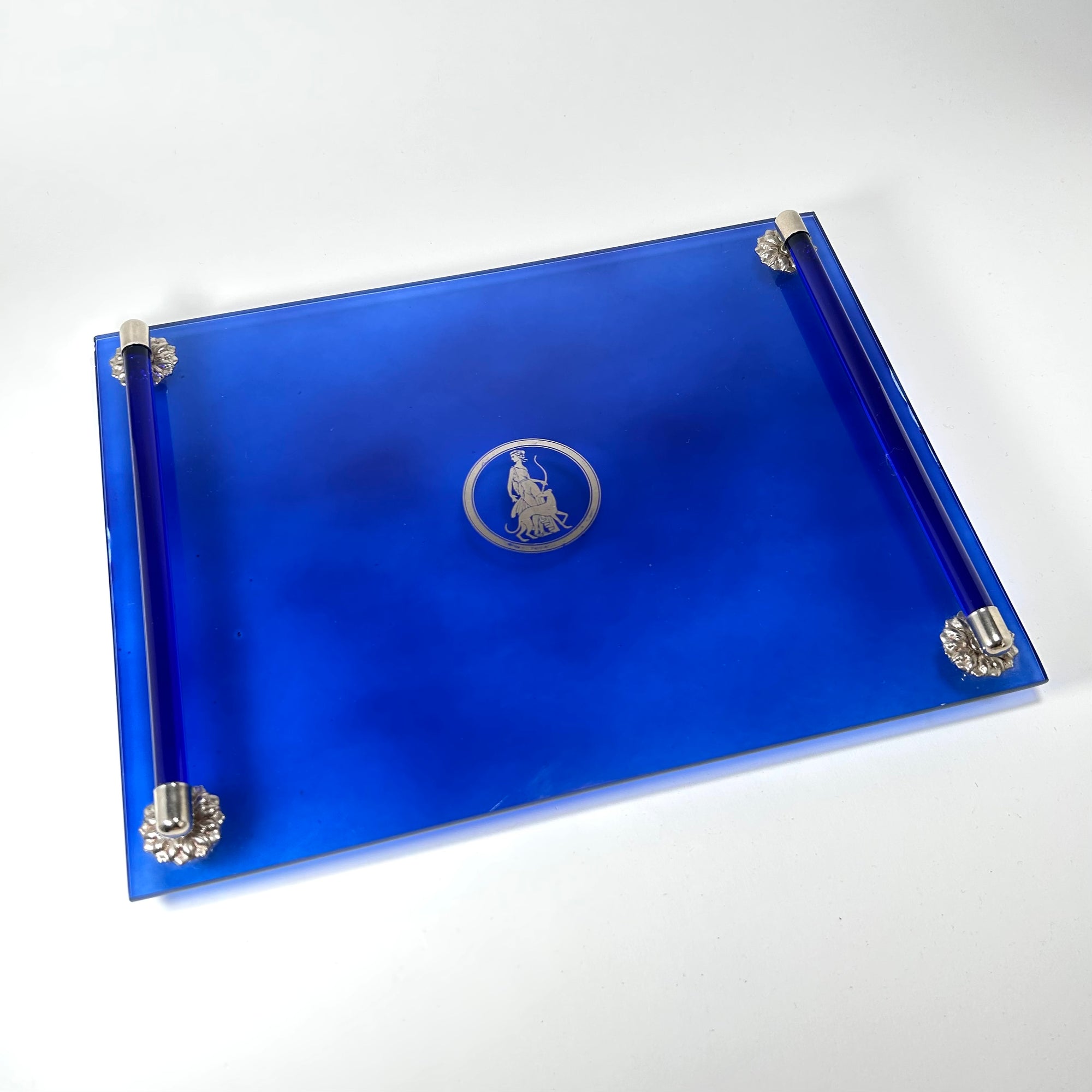 Cobalt Blue Glass Vanity Tray with Diana the Huntress Motif — Avon Collectible 1971
