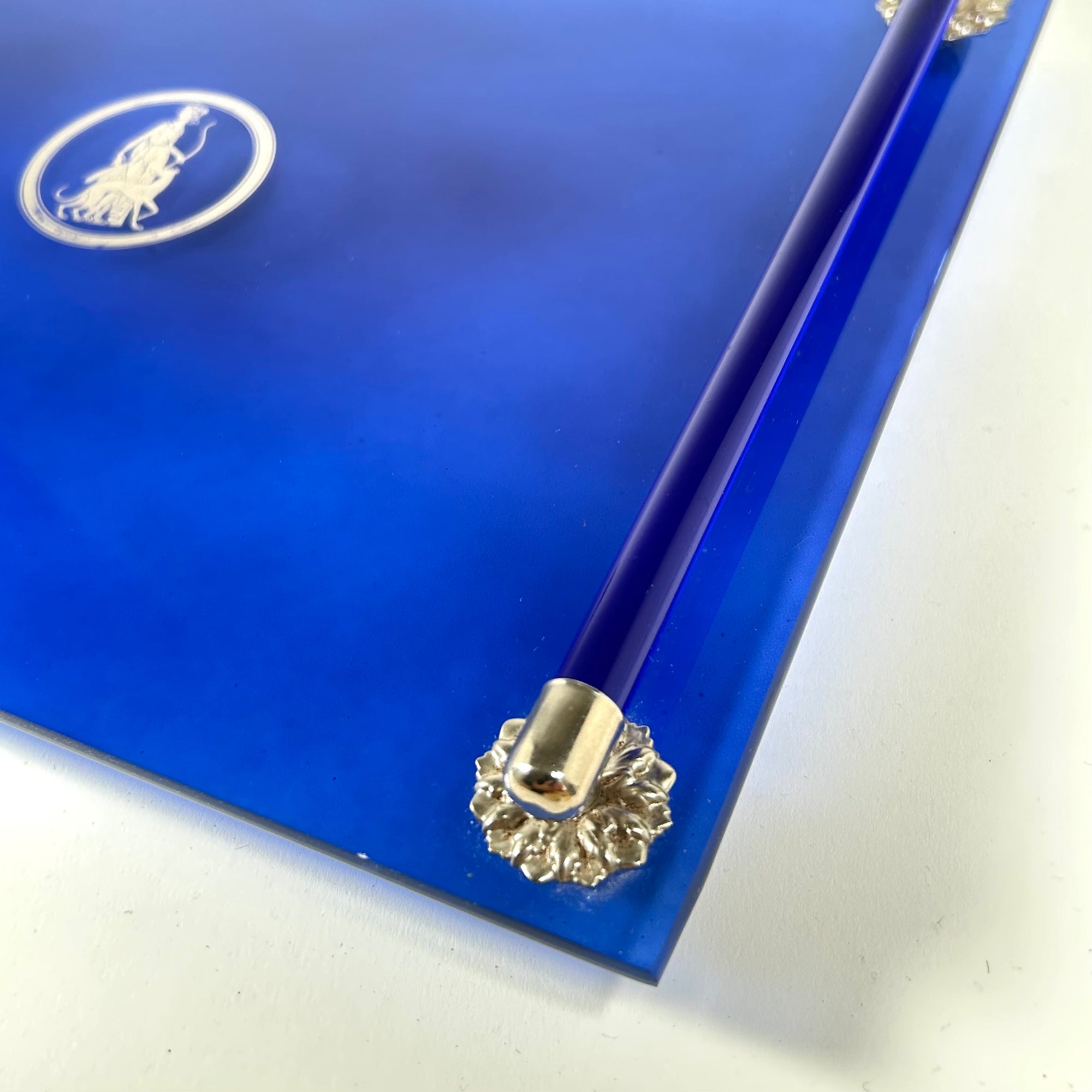 Cobalt Blue Glass Vanity Tray with Diana the Huntress Motif — Avon Collectible 1971