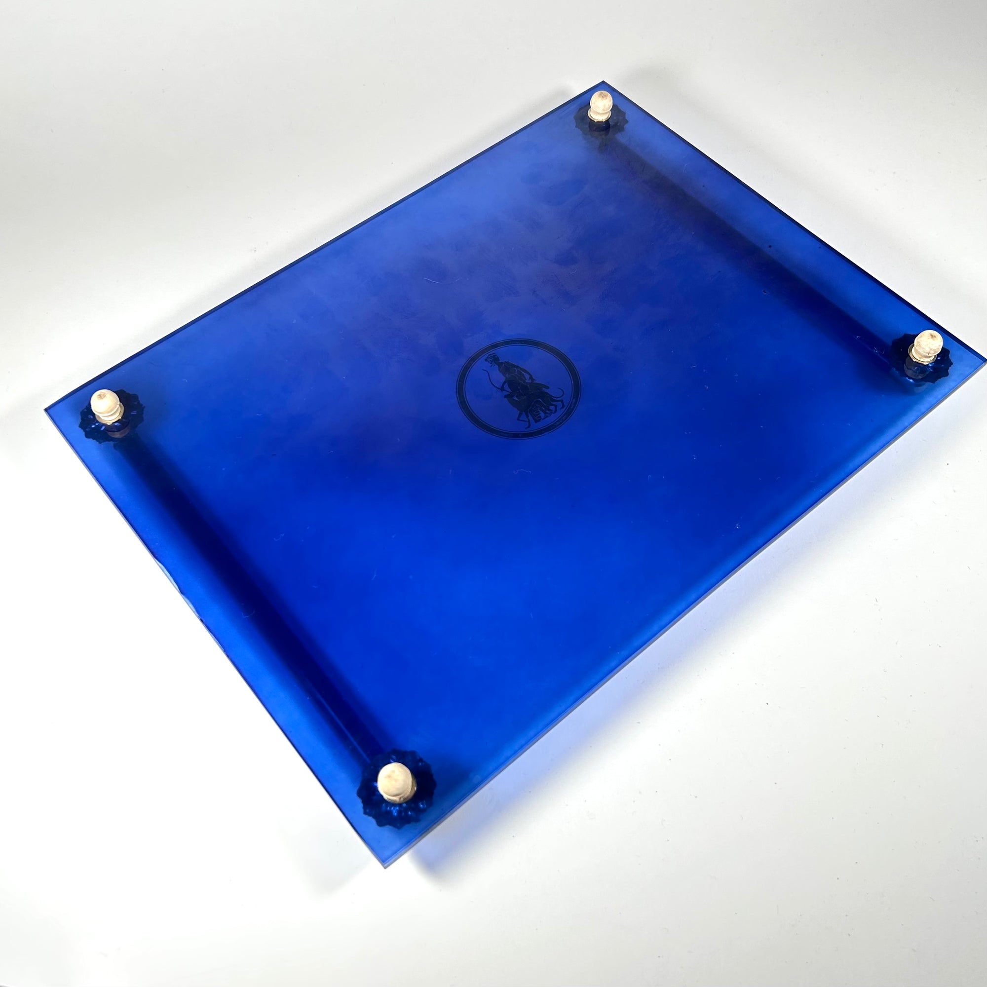 Cobalt Blue Glass Vanity Tray with Diana the Huntress Motif — Avon Collectible 1971