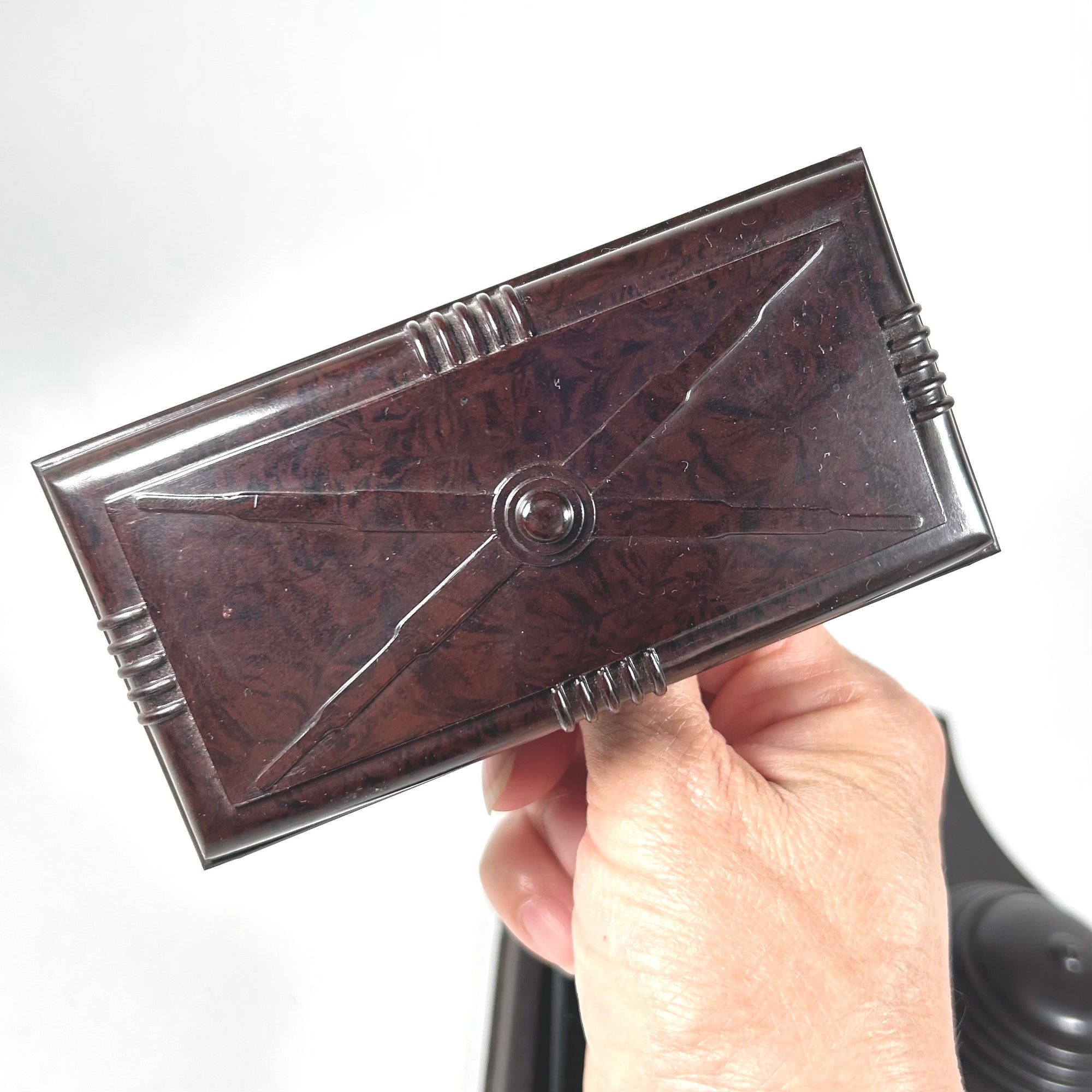 1930s Bakelite Desk Set — Pen Rest and Rocker Blotter, Brown Swirl Pattern