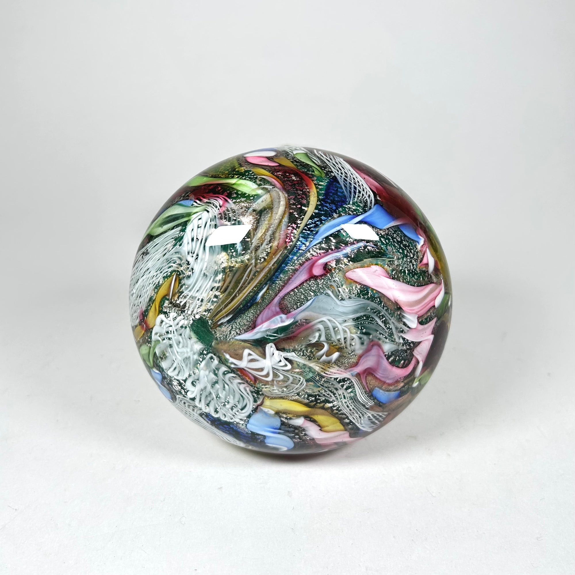Italian Murano Tutti Frutti Blown Glass Vase in Multi Colors and Ruffle Top
