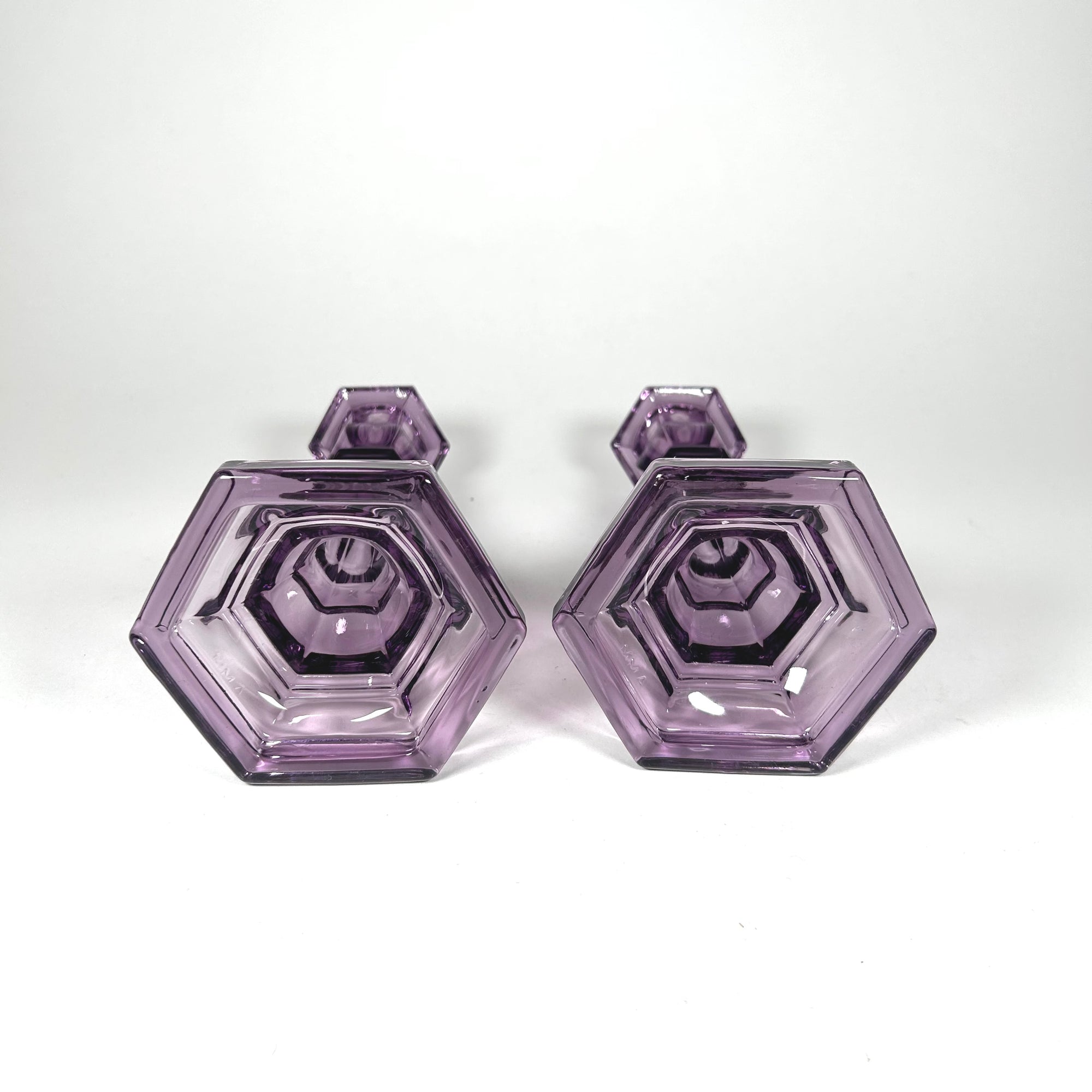 Vintage Amethyst Purple Glass Candlesticks by MMA Set of Two