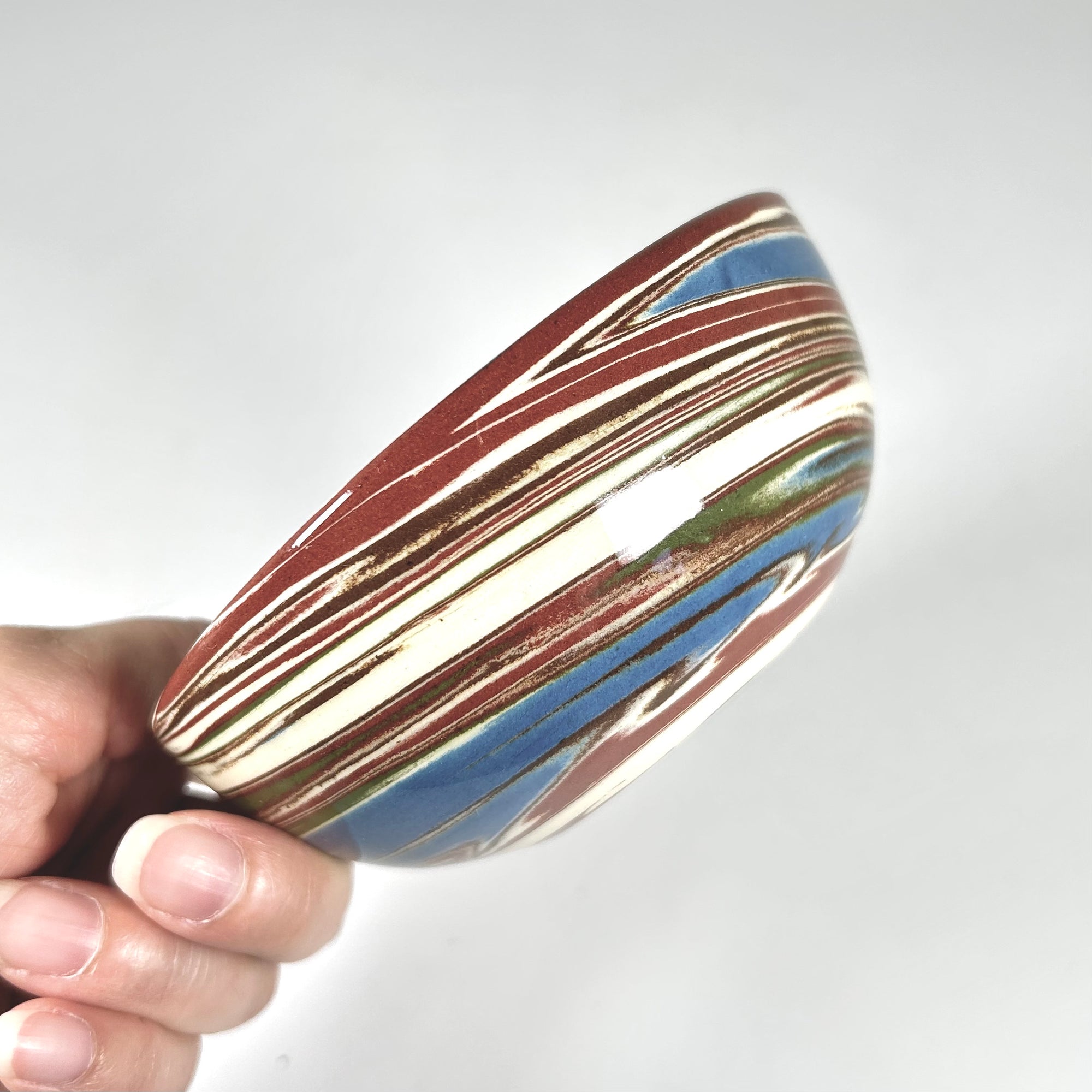 Desert Sands Pottery Mission Swirl Small Bowl — Blue and Red