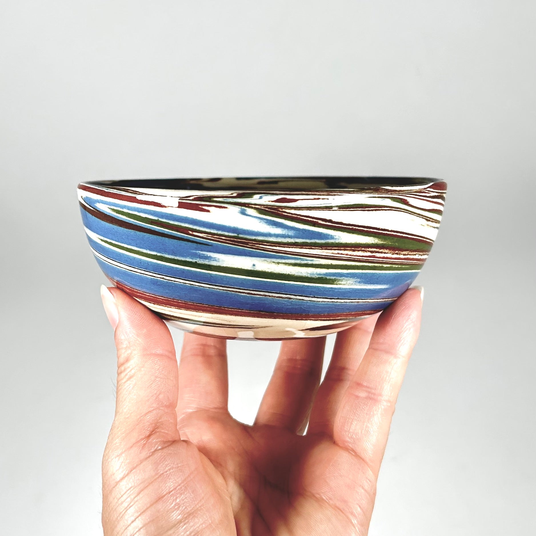 Desert Sands Pottery Mission Swirl Small Bowl — Blue and Red