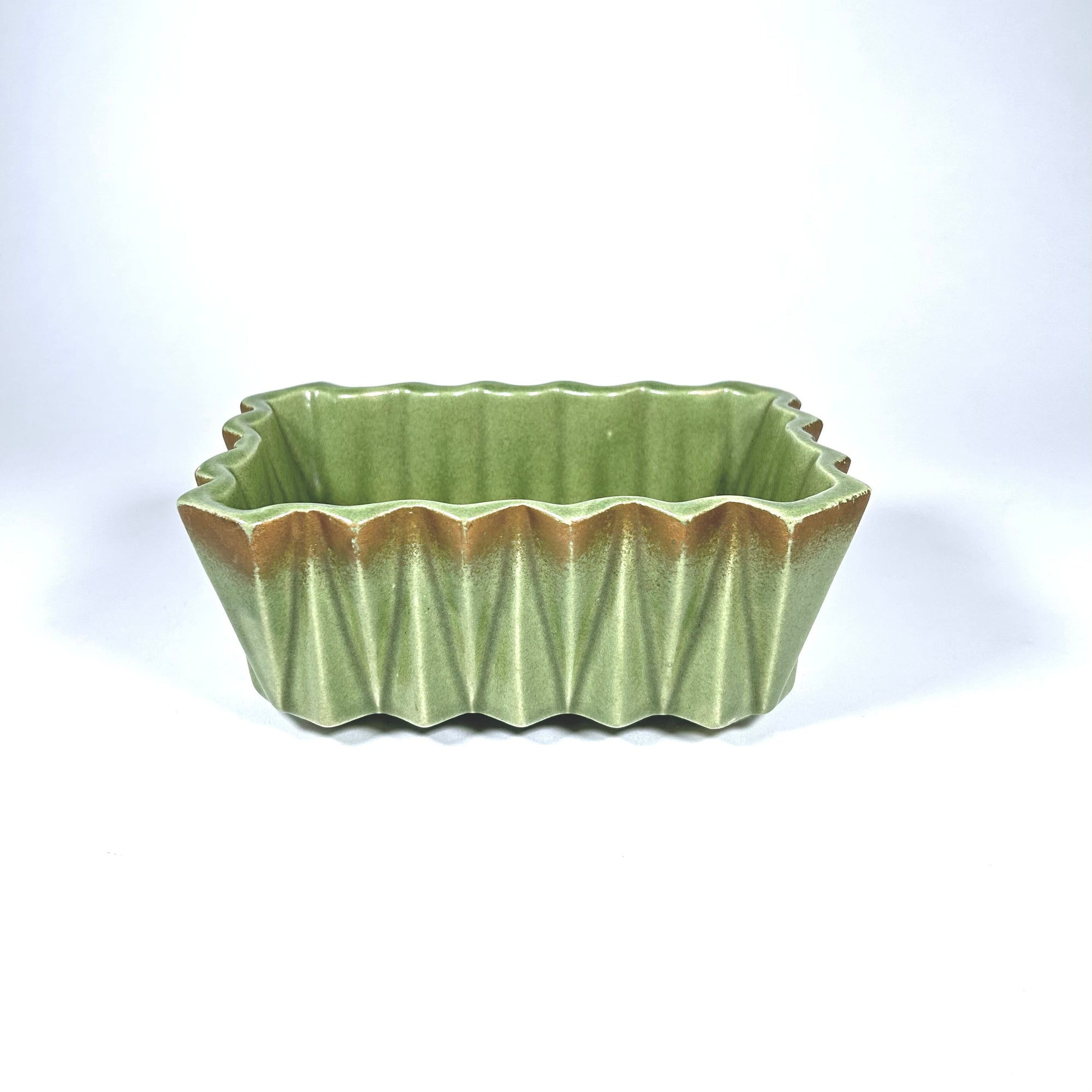 Upco Pottery Planter in Avocado Green and Gold 