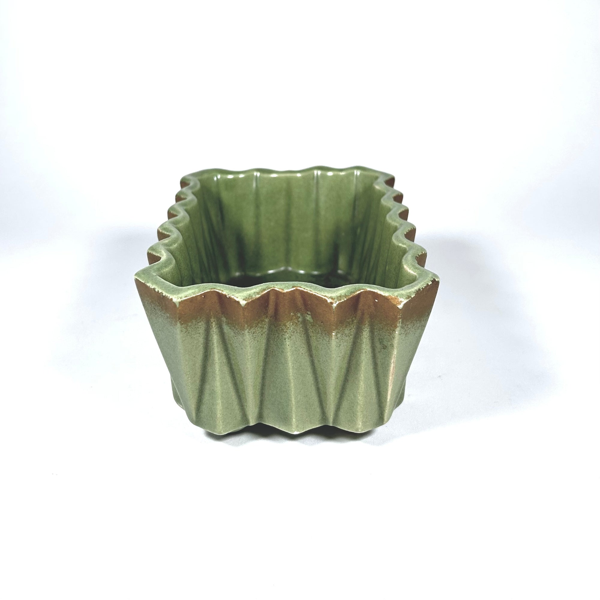 Upco Pottery Planter in Avocado Green and Gold 