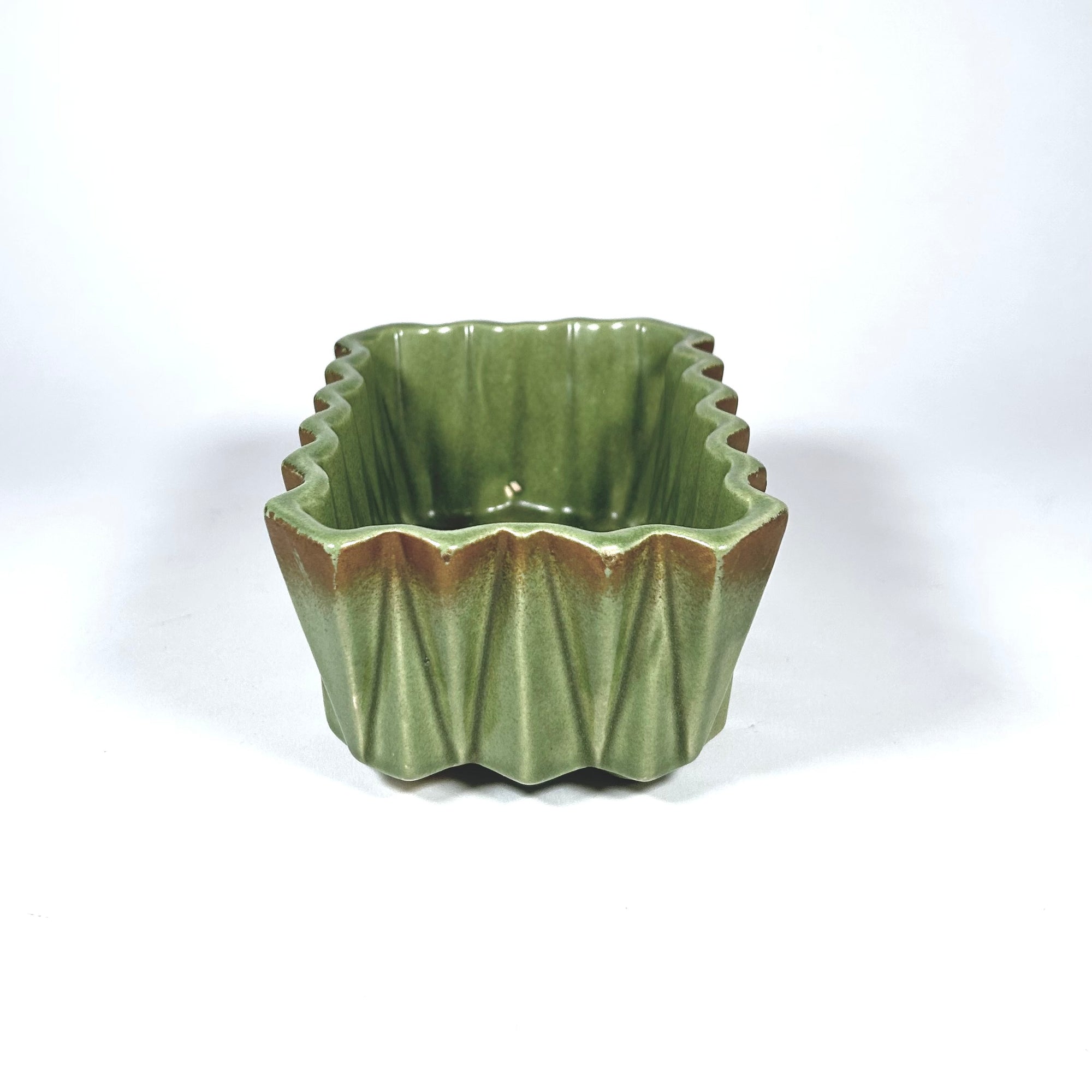Upco Pottery Planter in Avocado Green and Gold 