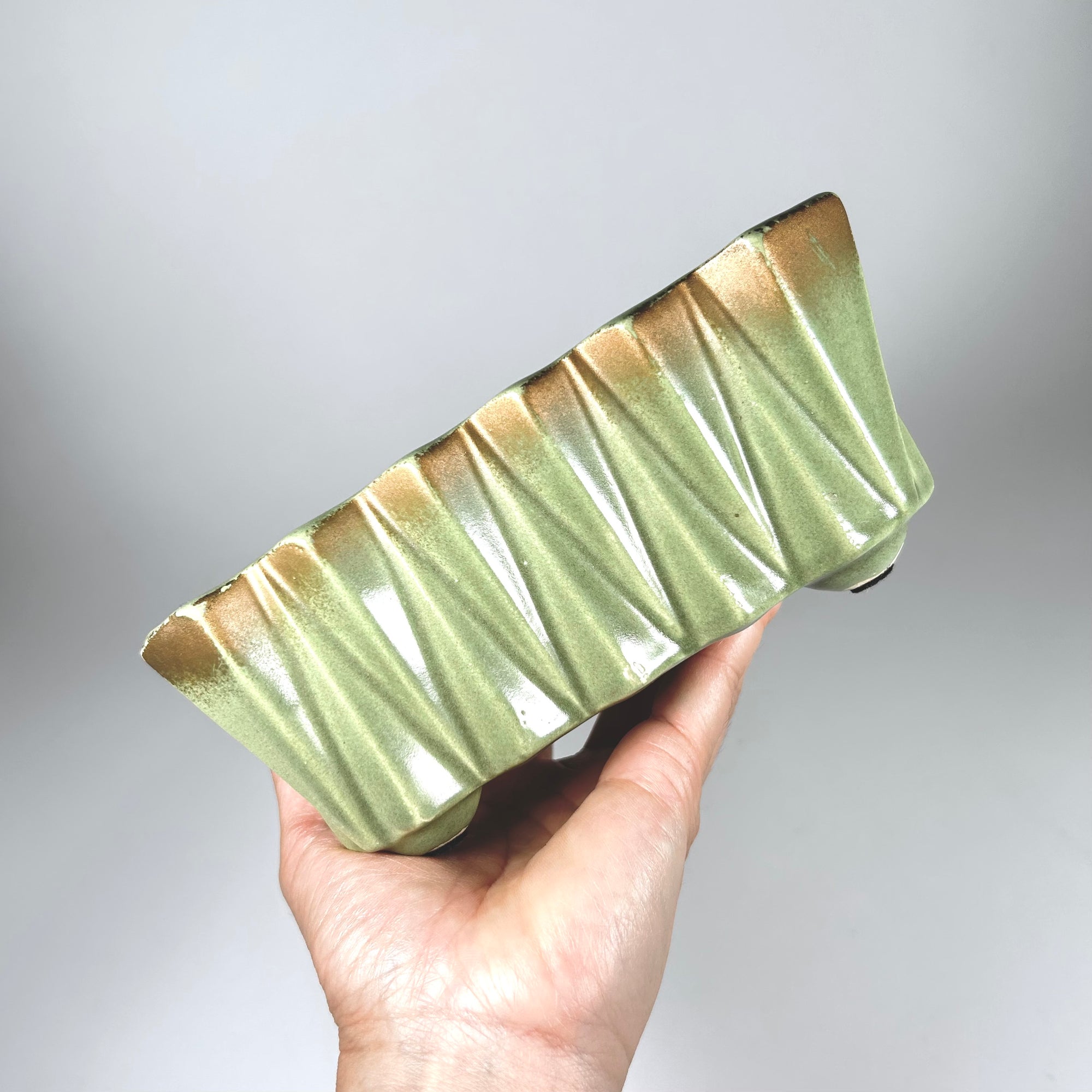 Upco Pottery Planter in Avocado Green and Gold 