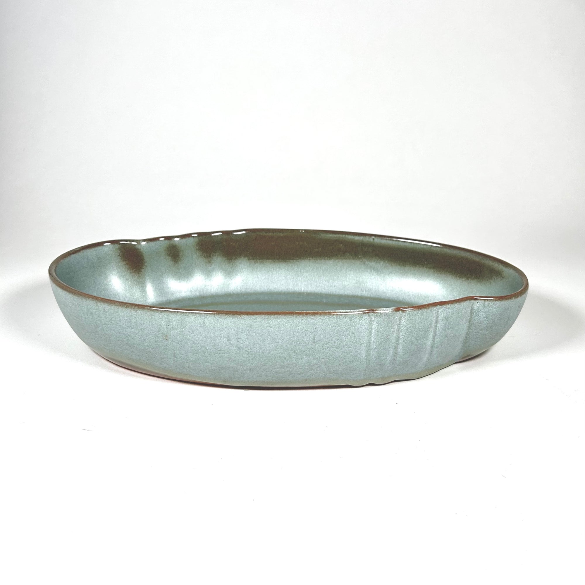 Frankoma Plainsman Woodland Moss Oriental Line Oval Serving Bowl, Model 205