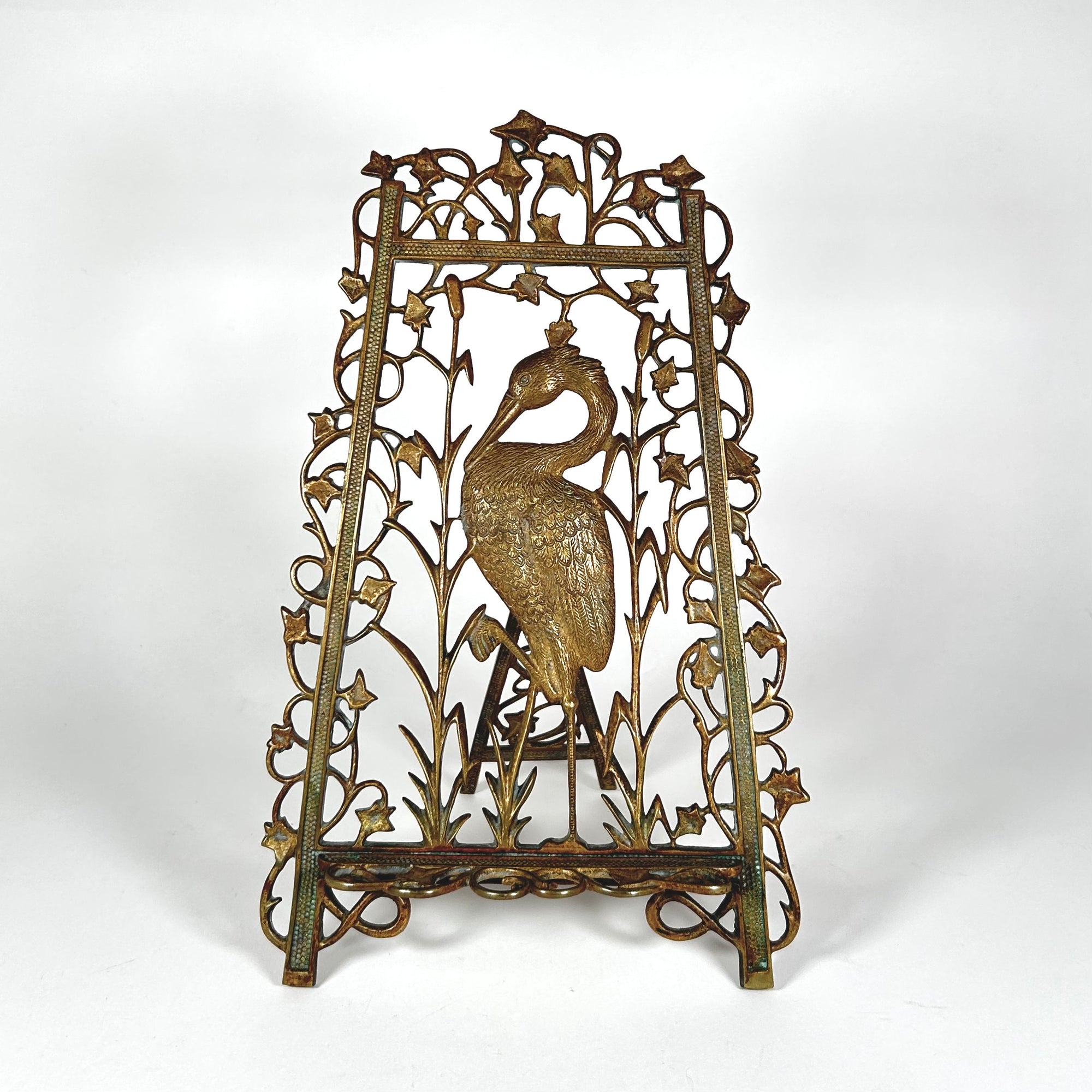 Brass Heron Easel — Aesthetic Movement &amp; Art Nouveau Style