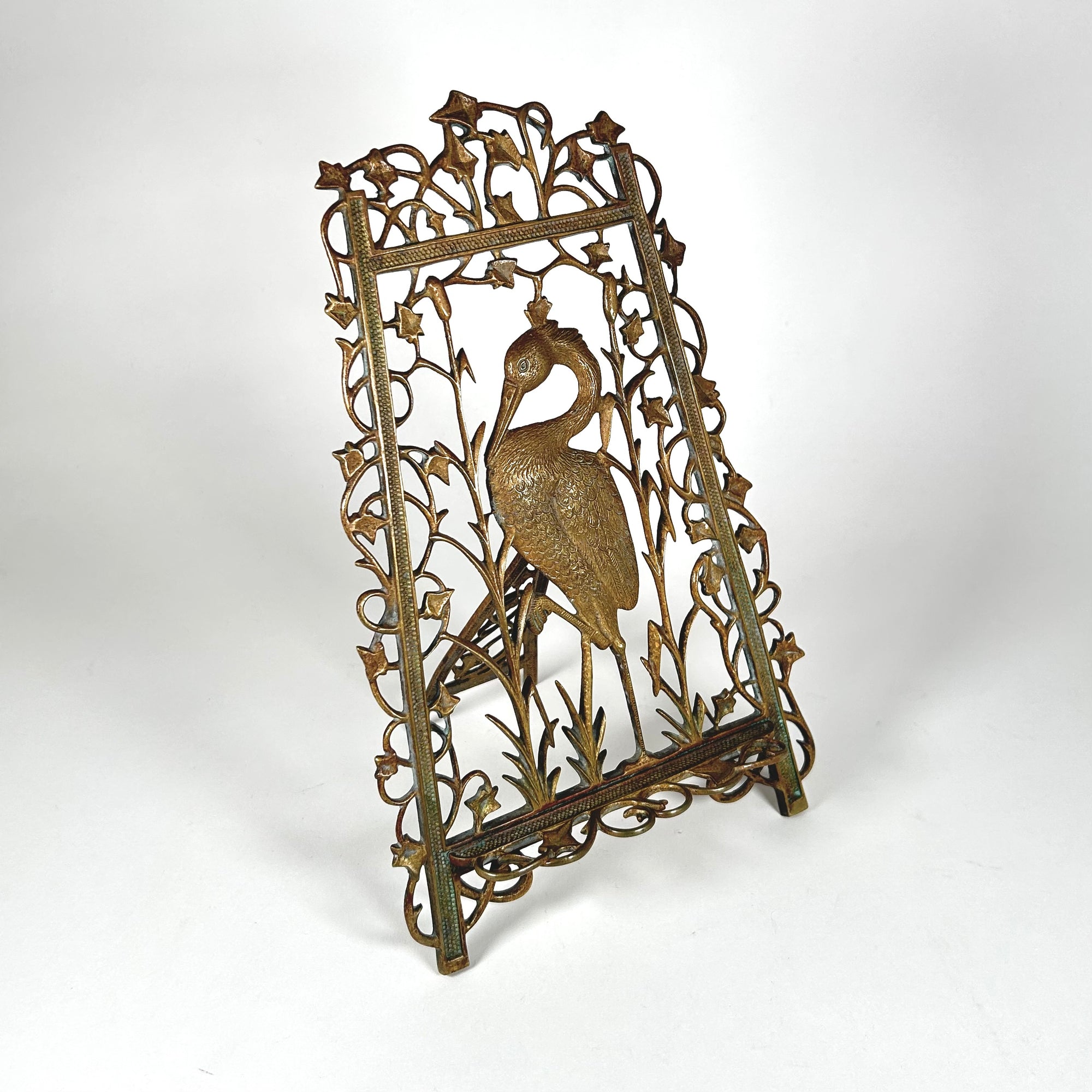 Brass Heron Easel — Aesthetic Movement &amp; Art Nouveau Style