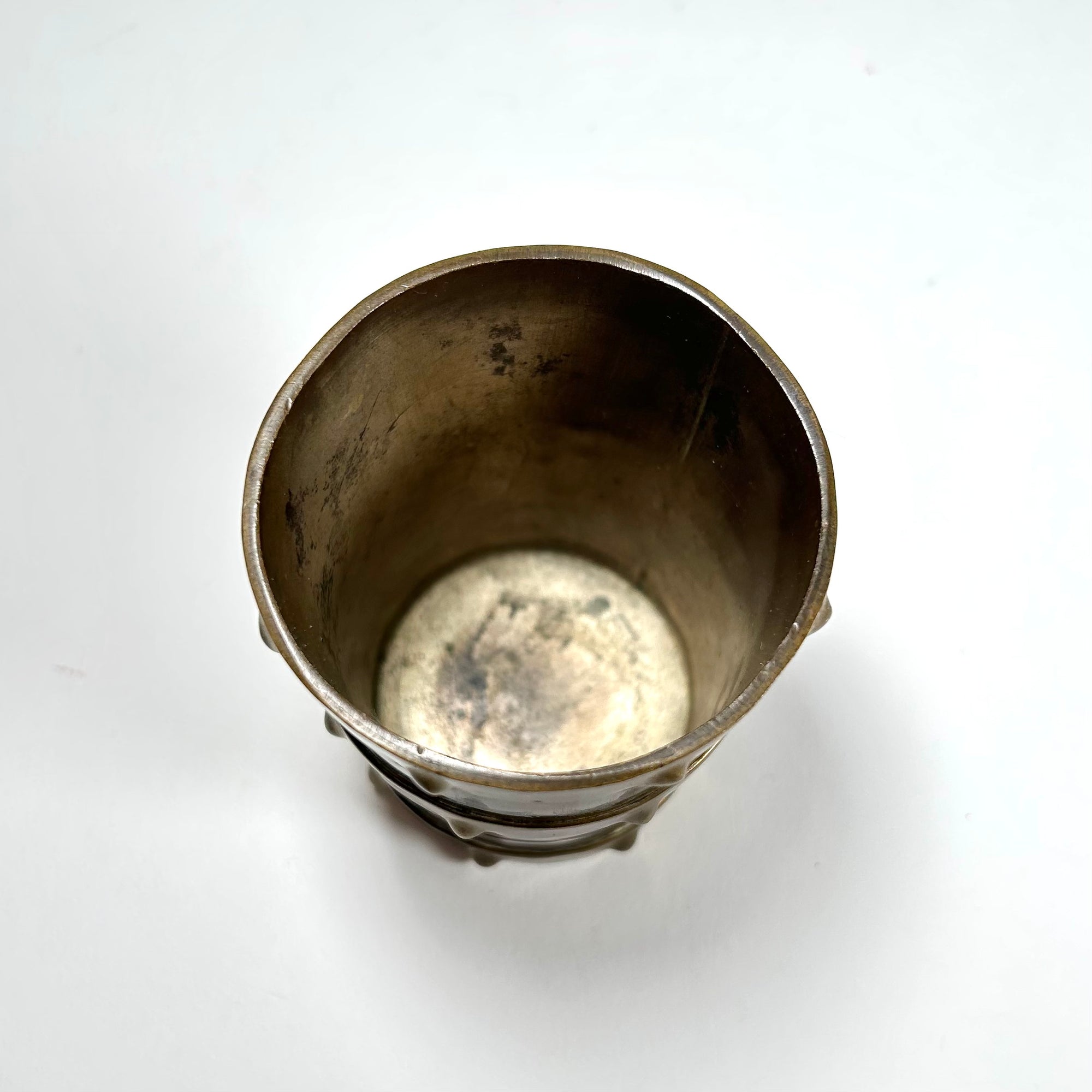 Vintage Brass Barrel Pencil Cup — Rivet &amp; Strap Design, Made in Mexico
