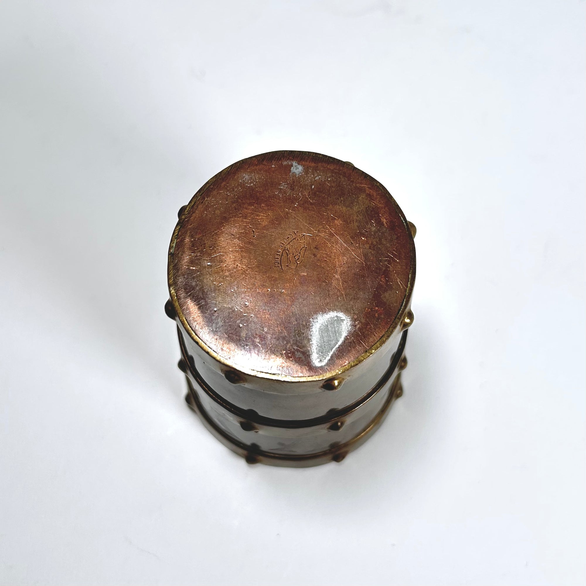 Vintage Brass Barrel Pencil Cup — Rivet &amp; Strap Design, Made in Mexico