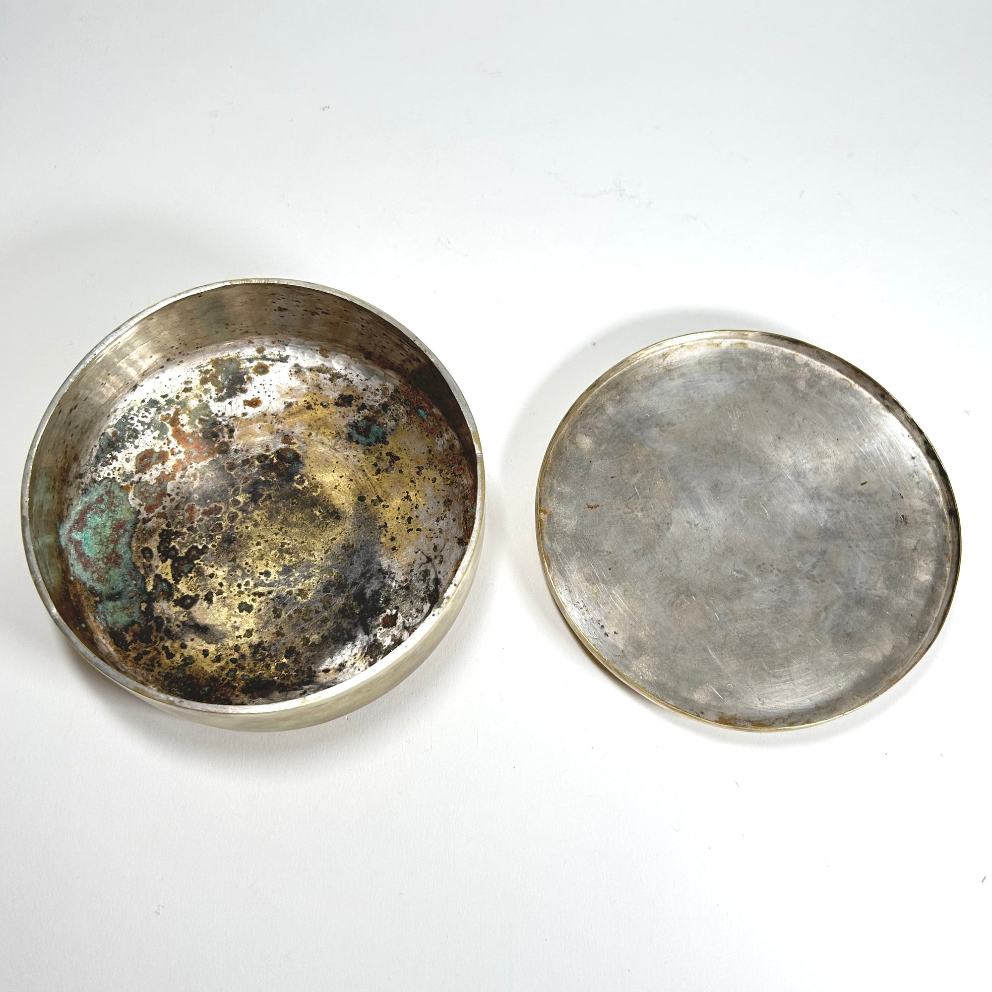 19th Century Japanese Brass-Clad Round Box with Horseman &amp; Samurai Scene