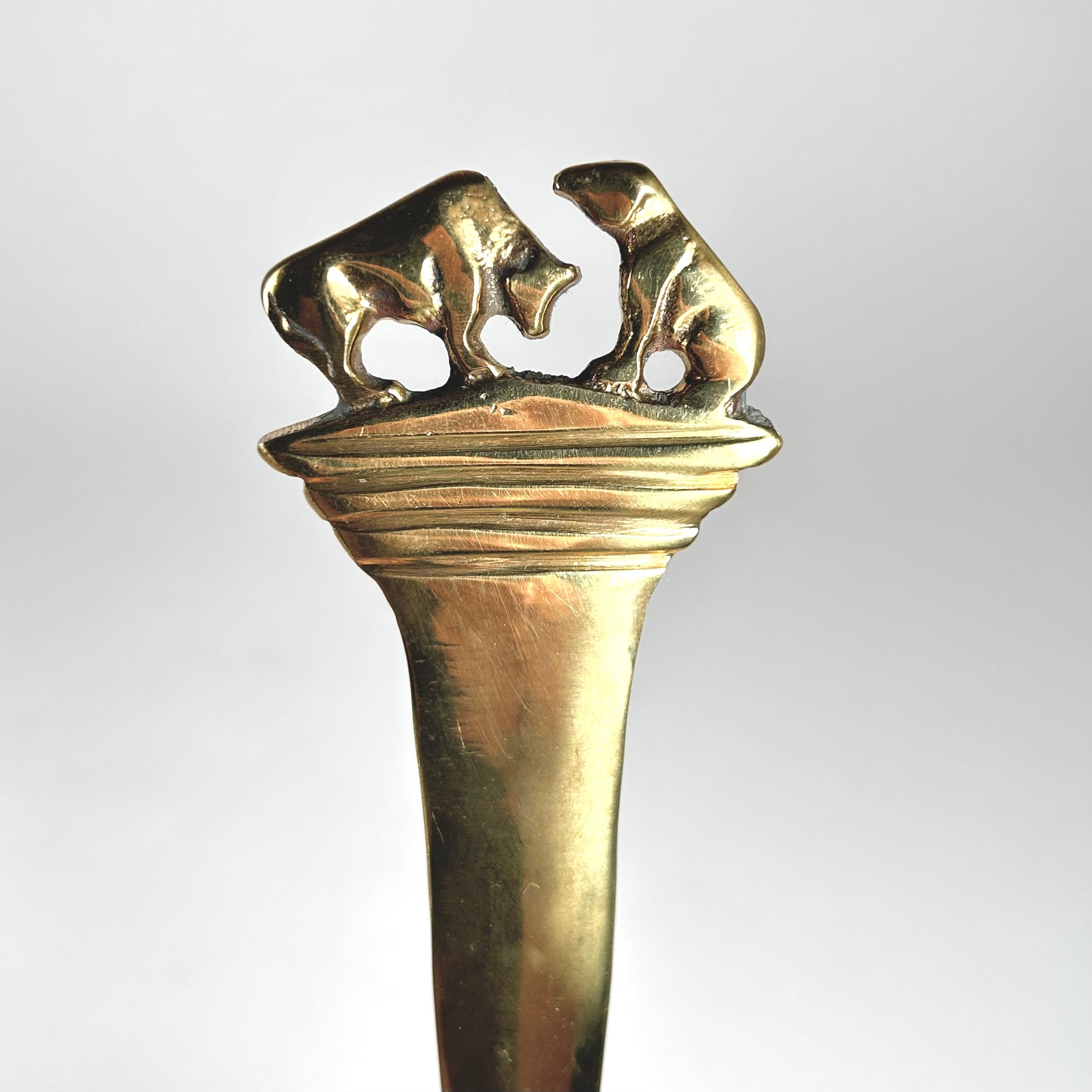 Vintage Brass Bull &amp; Bear Letter Opener — Great City Traders, San Francisco