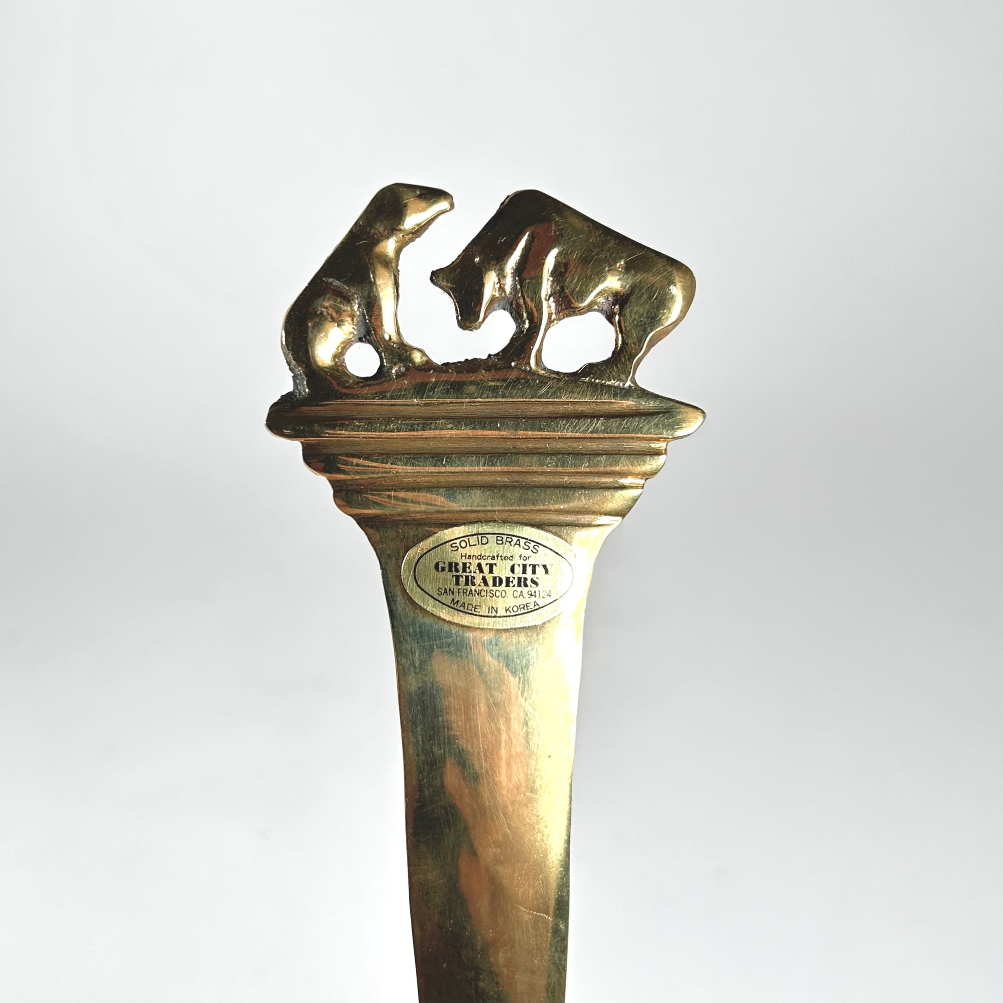 Vintage Brass Bull &amp; Bear Letter Opener — Great City Traders, San Francisco