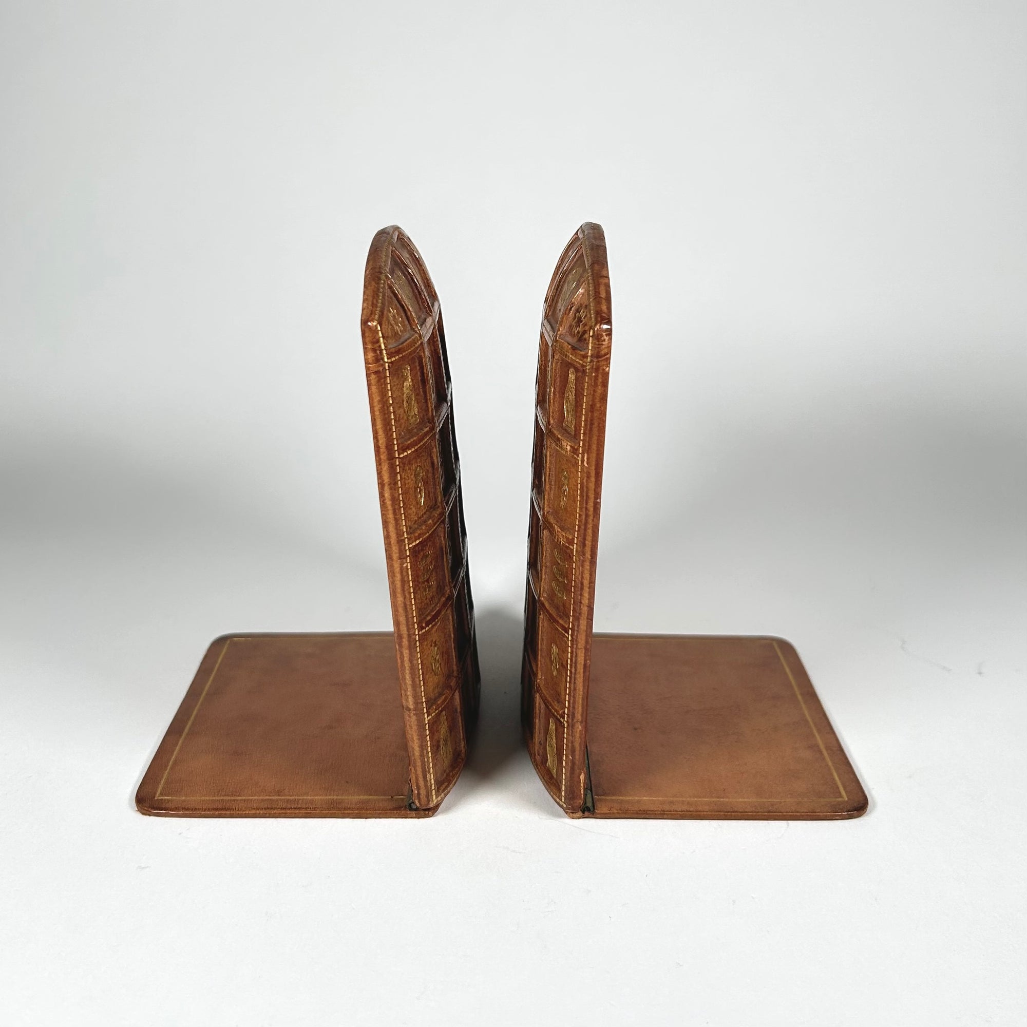 Vintage Brevettato Italian Leather Collapsible Bookends - Free Shipping