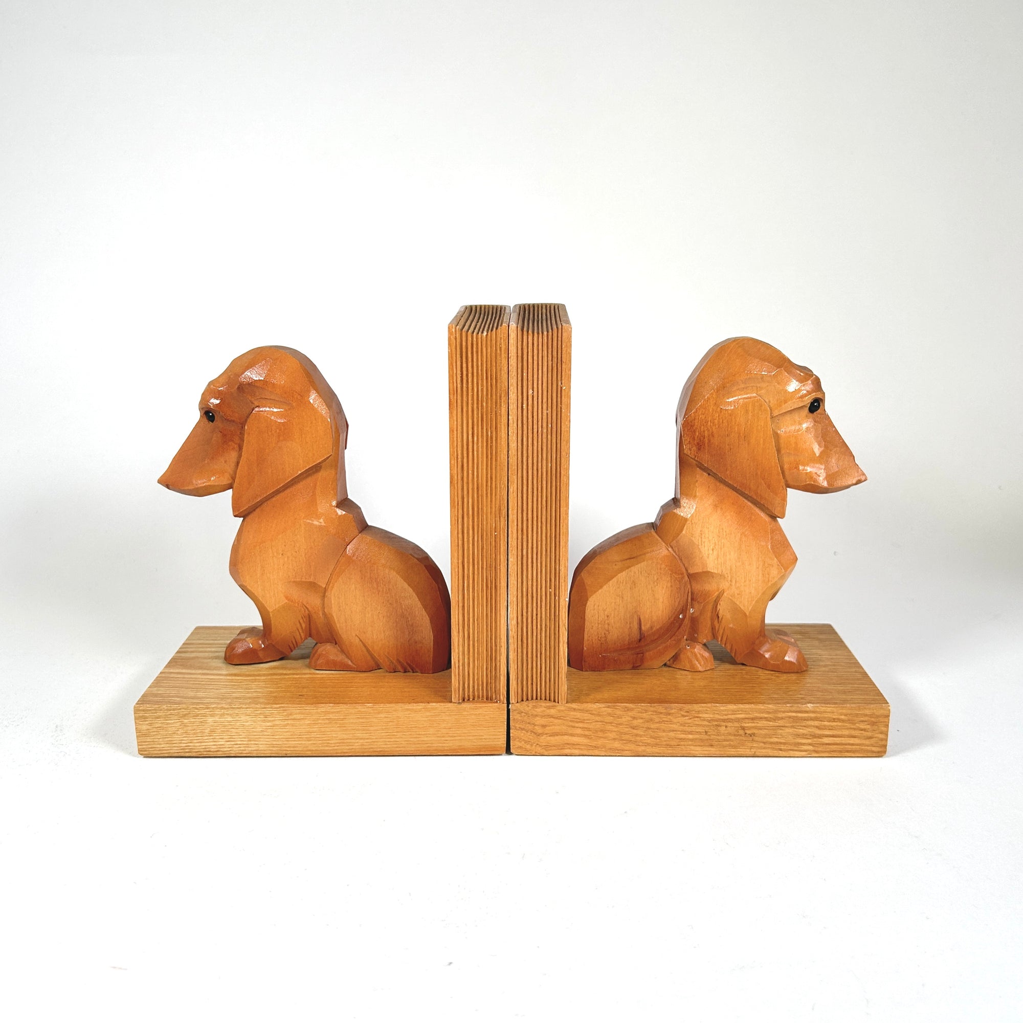 Vintage Dachshund Dog with Books Wood Bookends