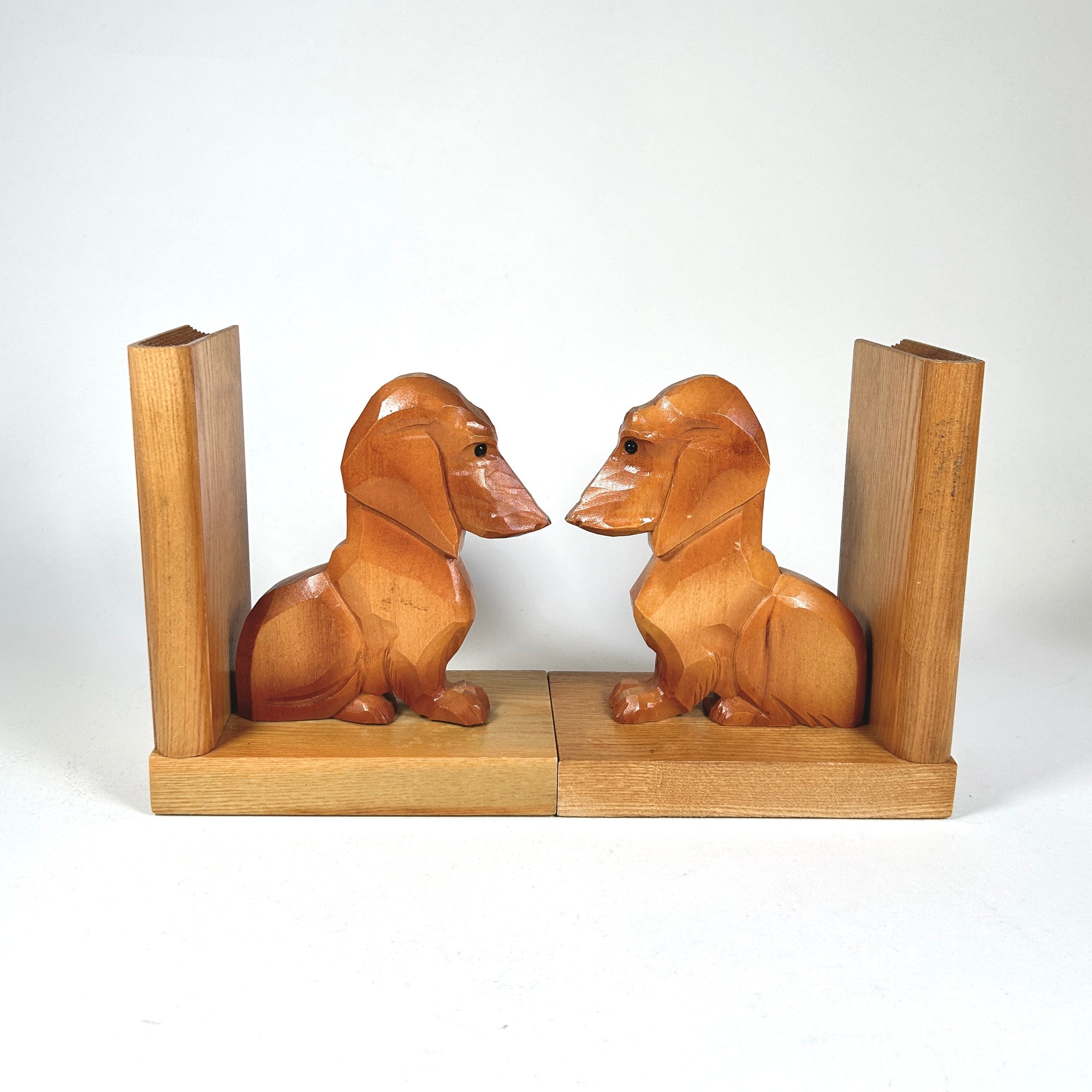 Vintage Dachshund Dog with Books Wood Bookends