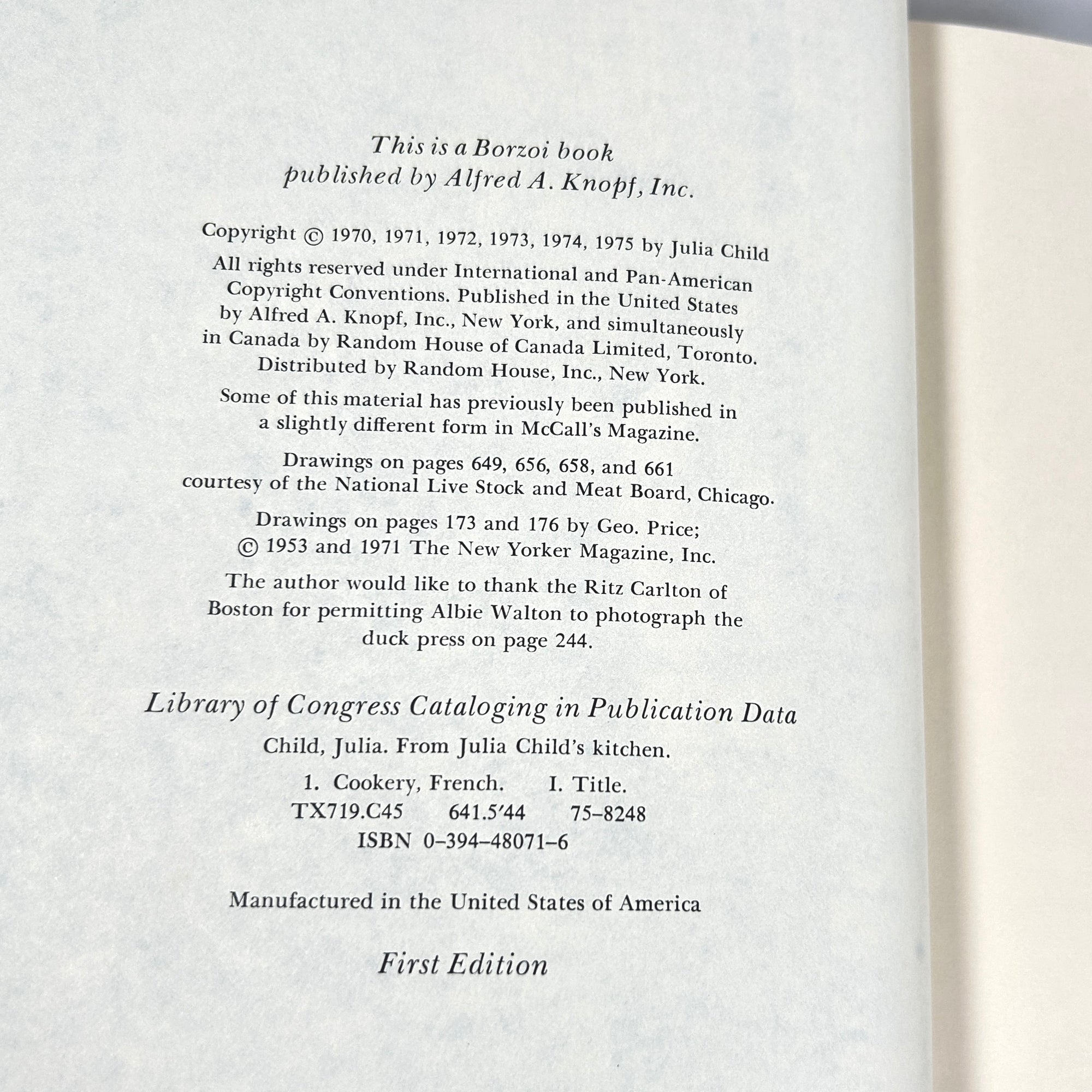 From Julia Child's Kitchen 1975 First Edition Signed Cookbook