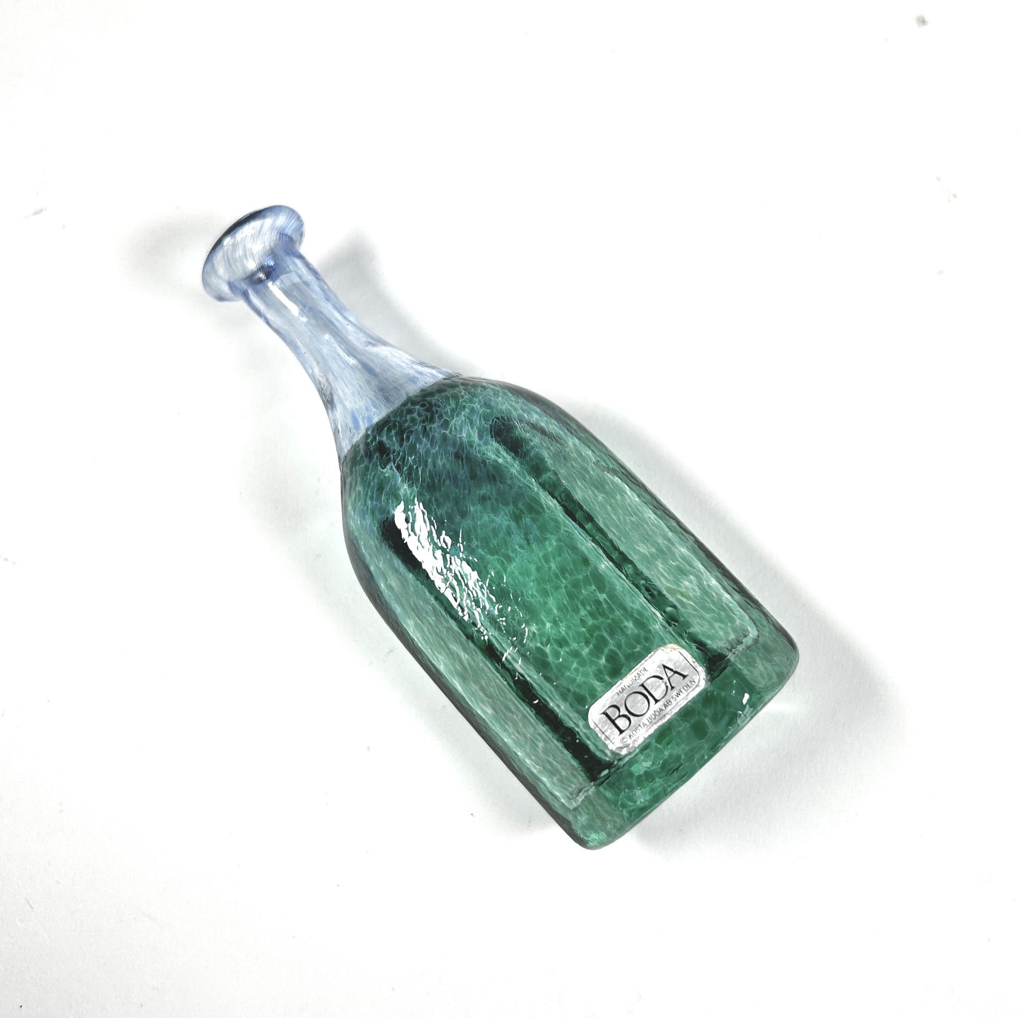 Kosta Boda Bertil Vallien Blue Green Vase Glass Bottle - Signed