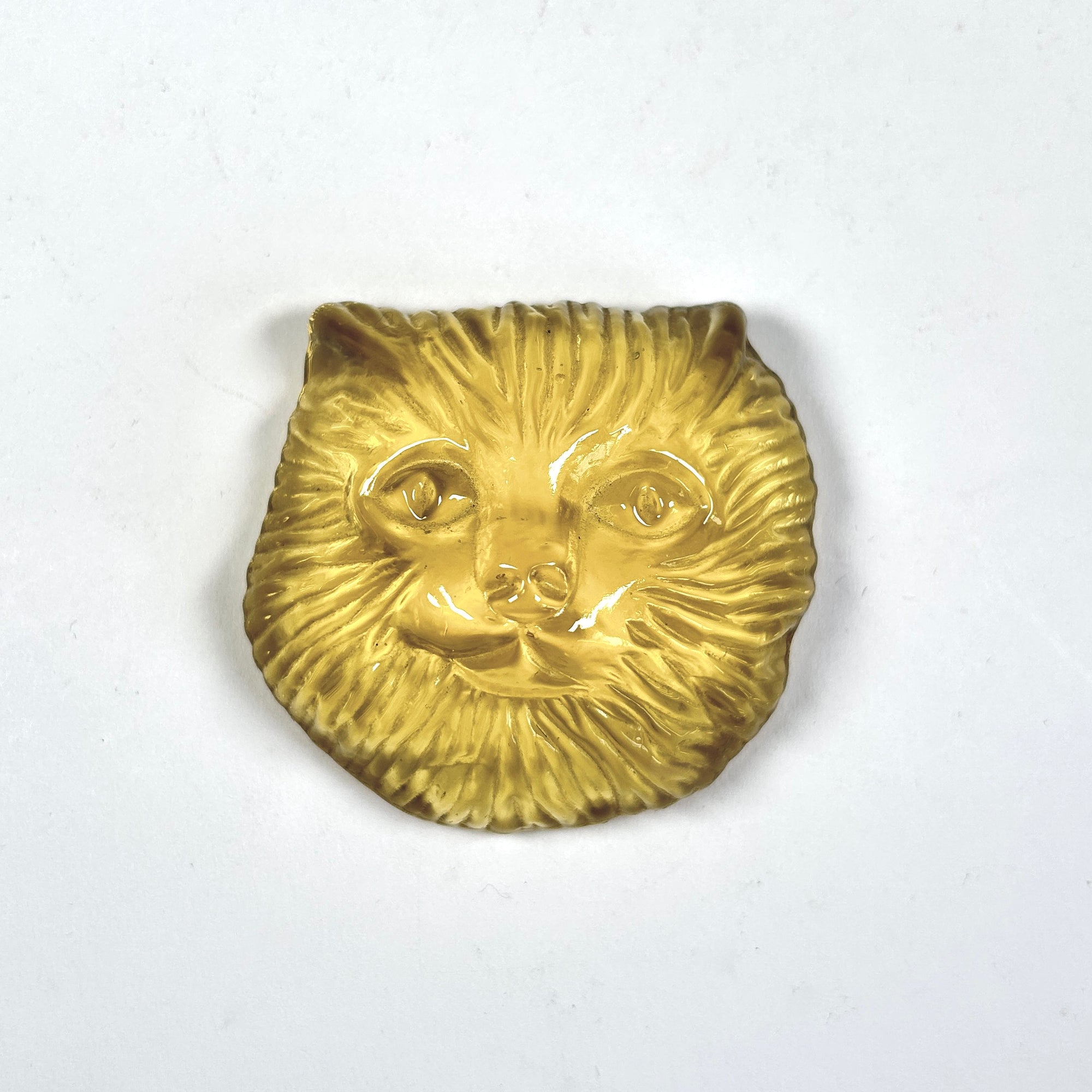 Vintage Cat Head Paperweight in Yellow Glass