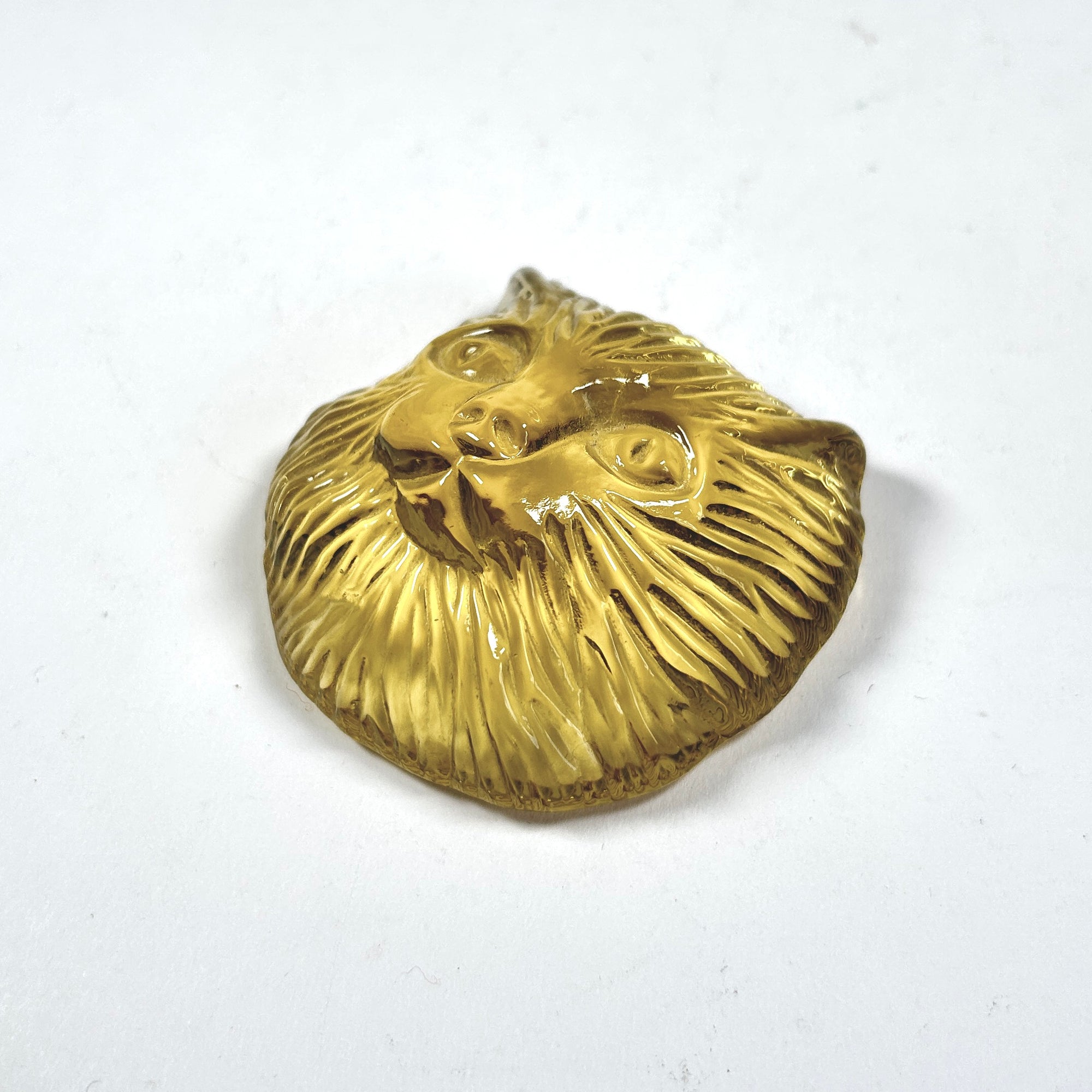 Vintage Cat Head Paperweight in Yellow Glass