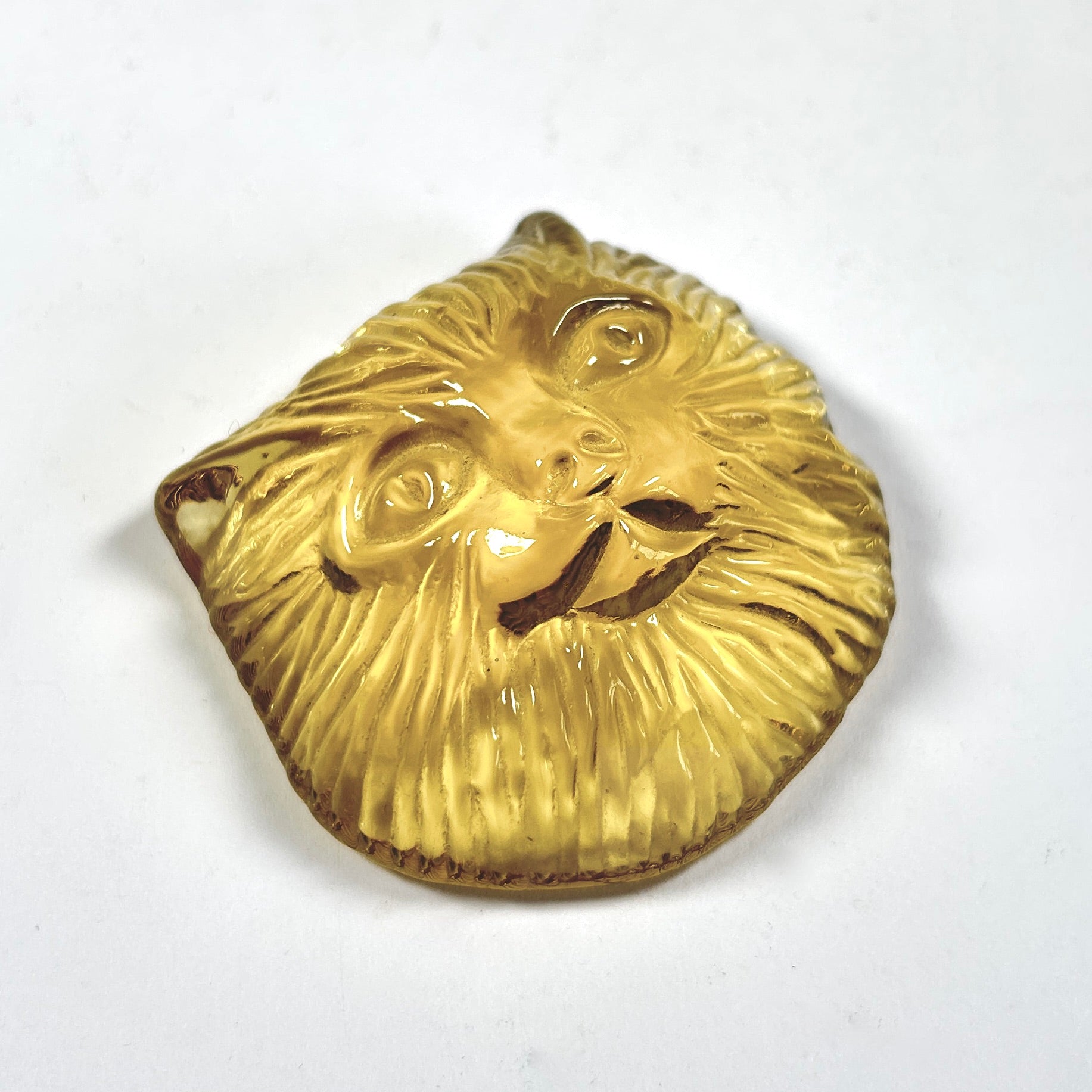 Vintage Cat Head Paperweight in Yellow Glass