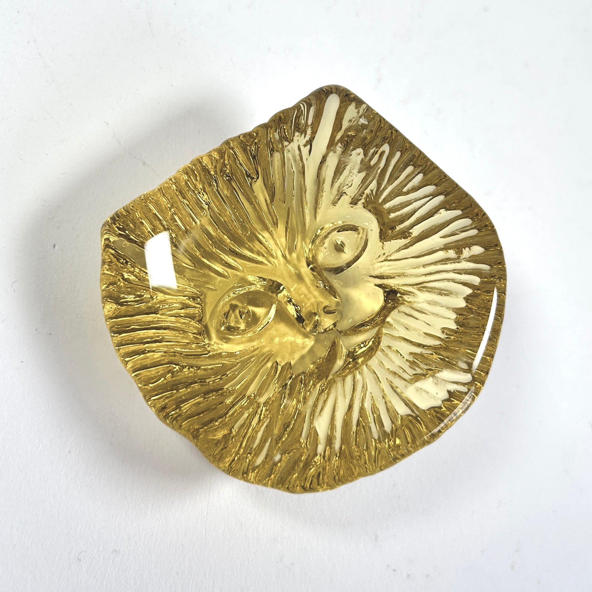 Vintage Cat Head Paperweight in Yellow Glass