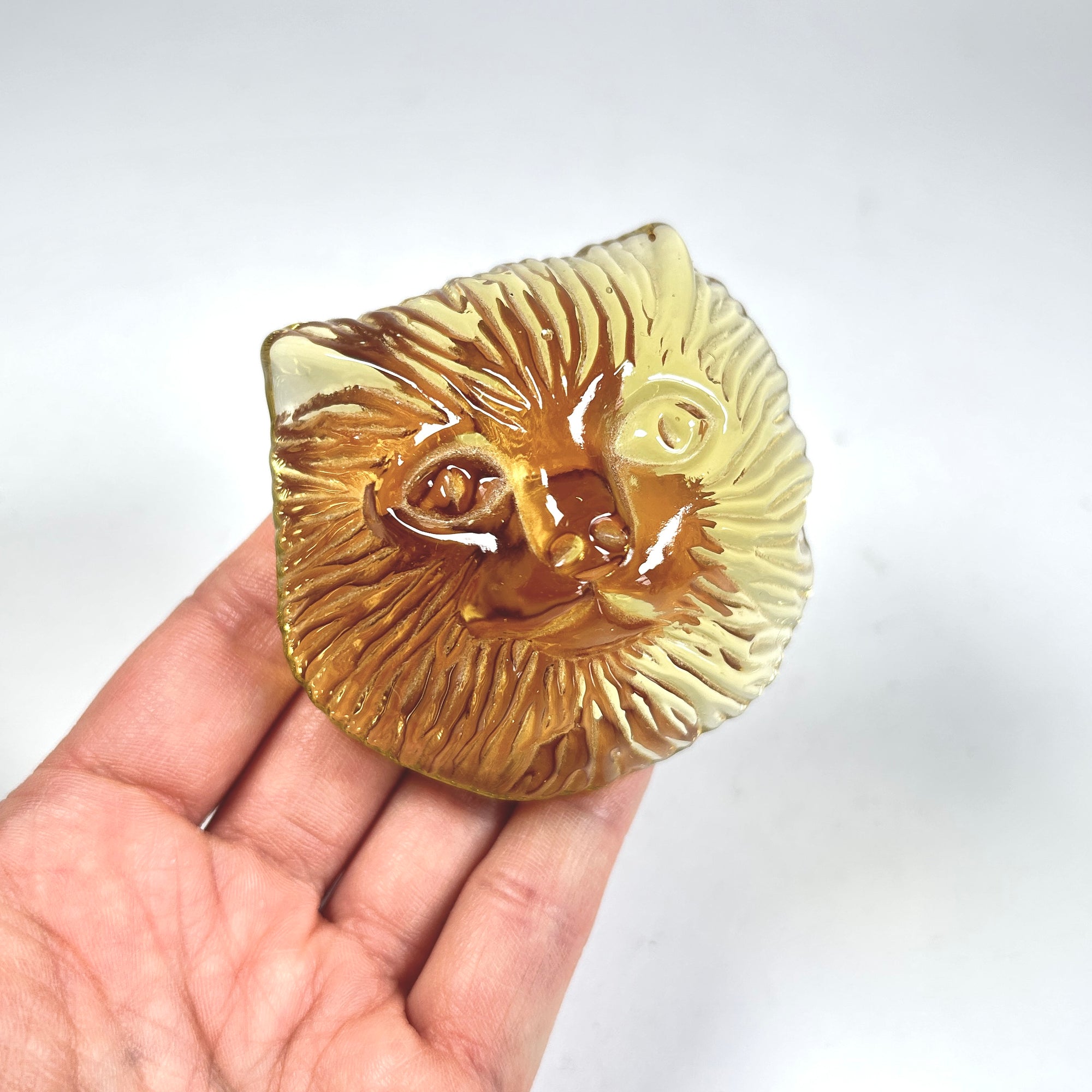 Vintage Cat Head Paperweight in Yellow Glass